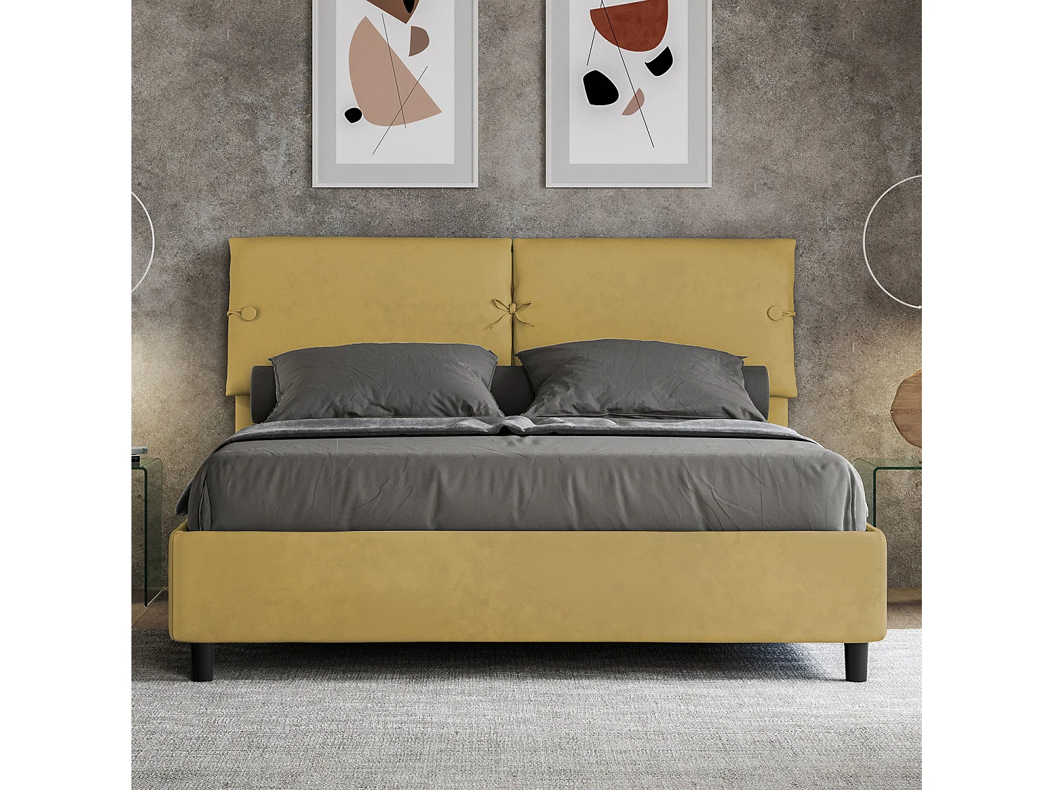 Lit avec sommier rembourré 160x190 microfibre ocre Sleeper