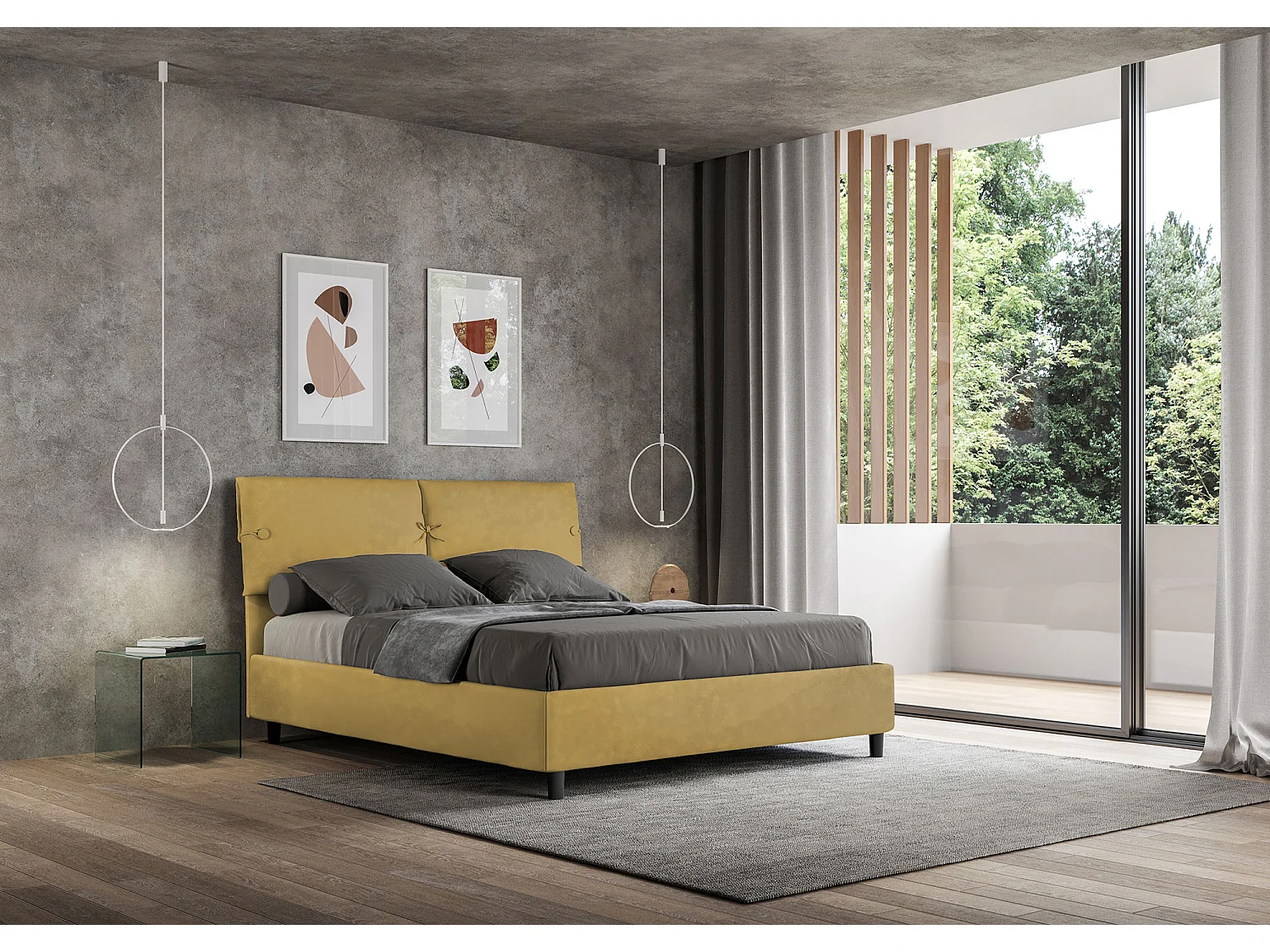 Lit avec sommier rembourré 160x190 microfibre ocre Sleeper
