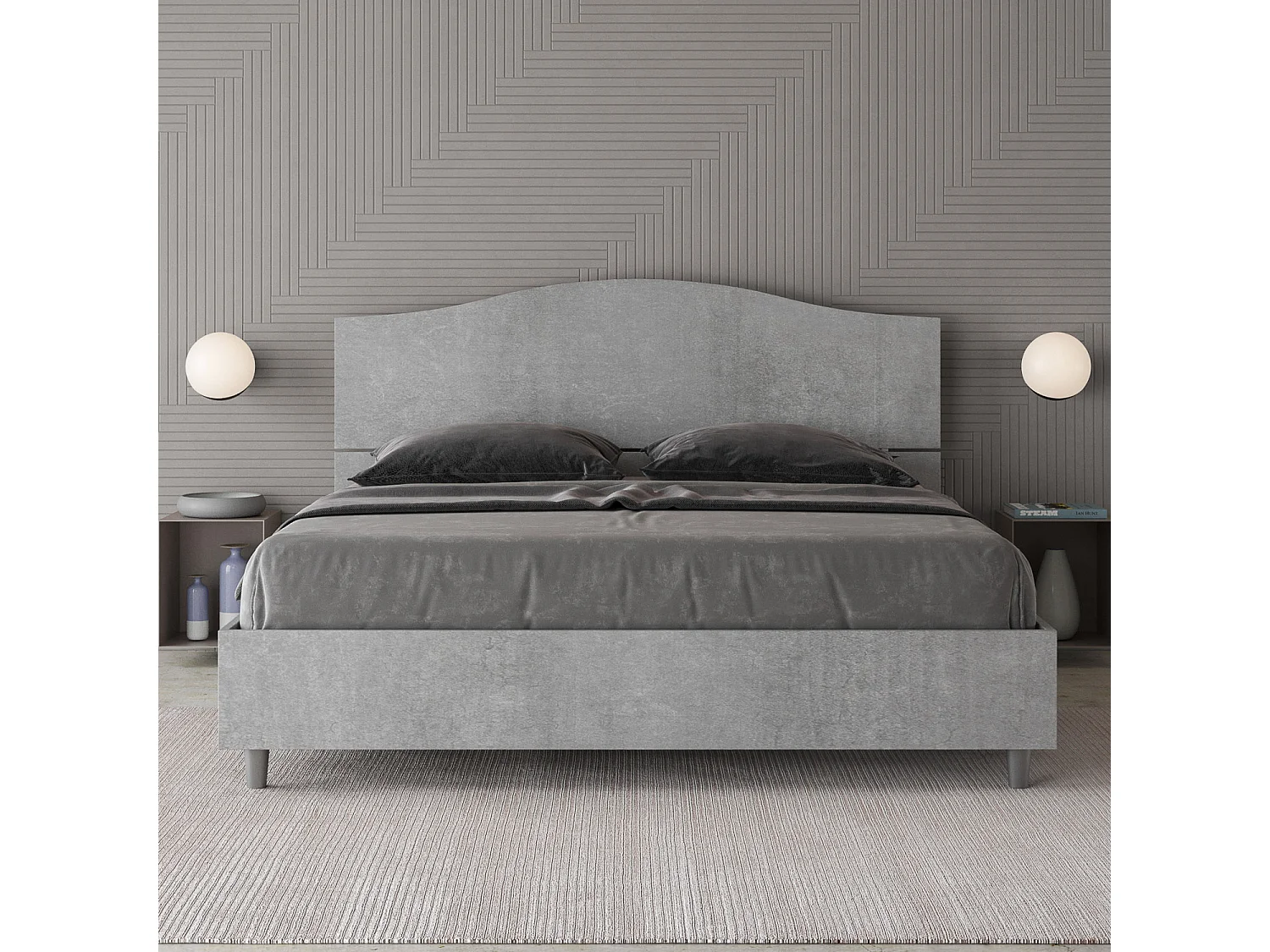 Cama de casal queen size con estrado 160x200 cimento Dores