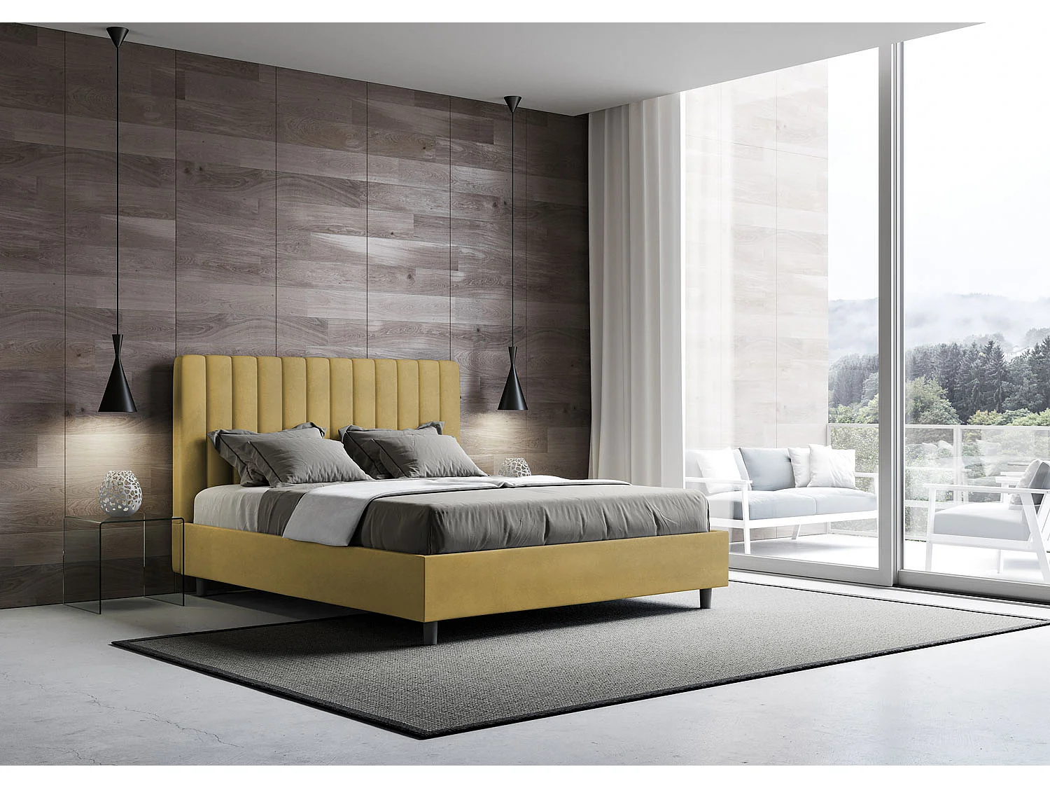 Agueda bed met gewatteerde bodem 140x200 oker microvezel