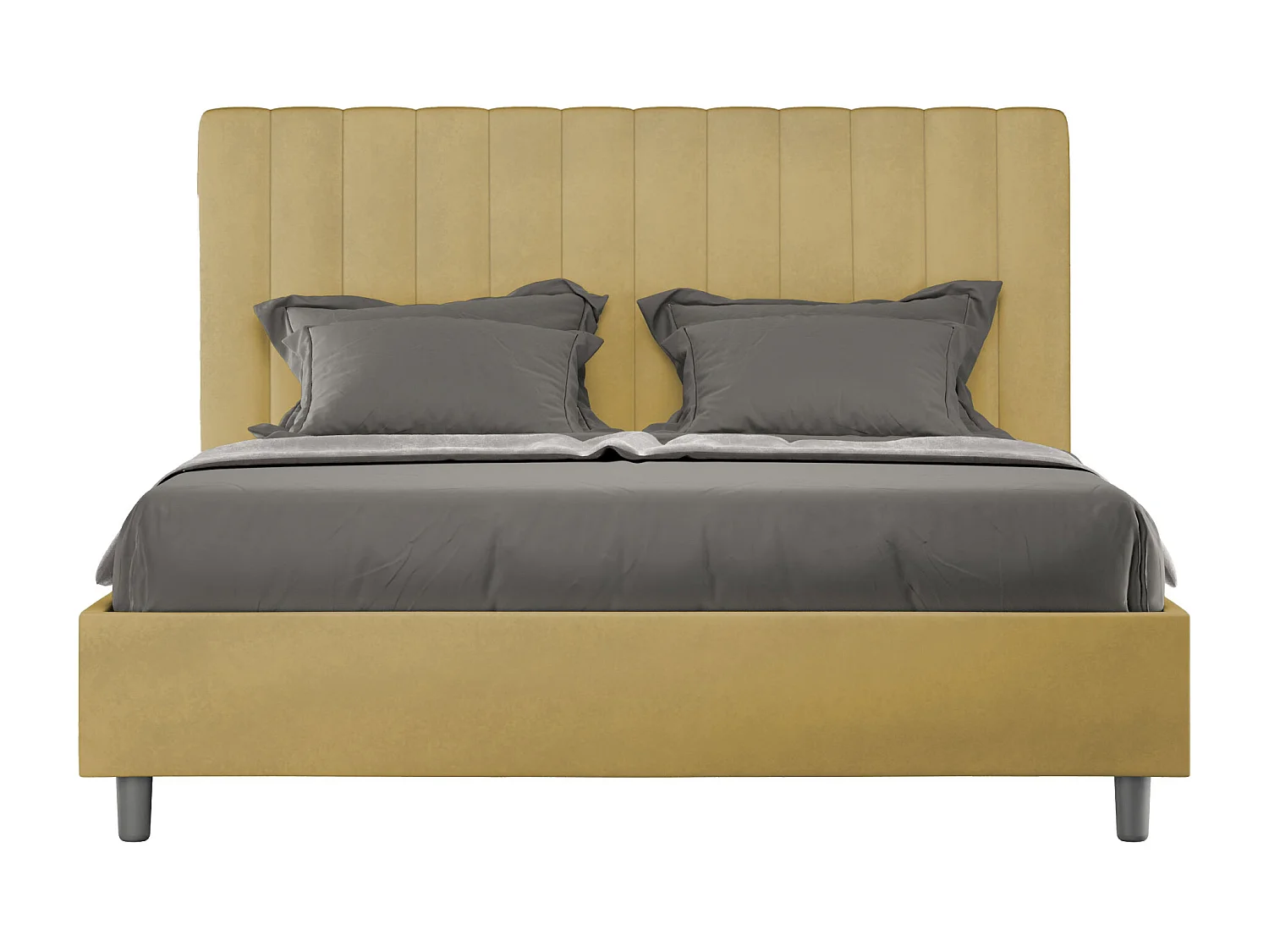 Cama de casal con estrado estofada 140x200 microfibra ocre Agueda