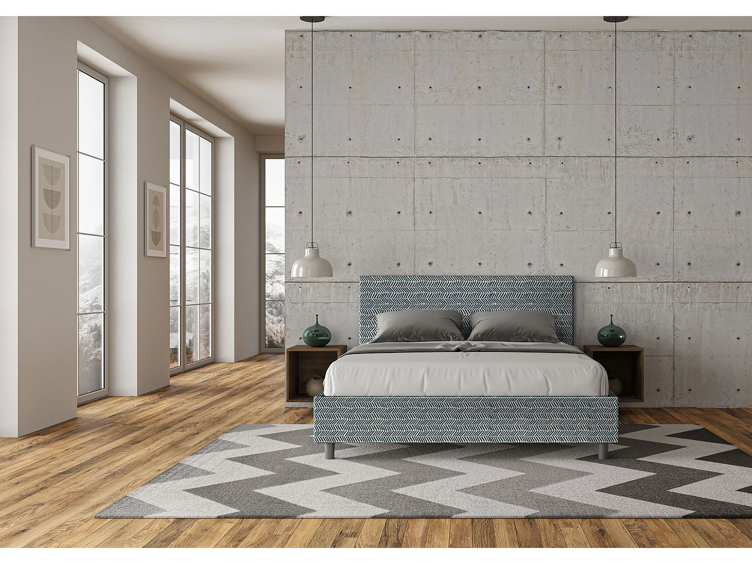Letto senza rete imbottito 160x210 tessuto Aragona 8 blu Adele