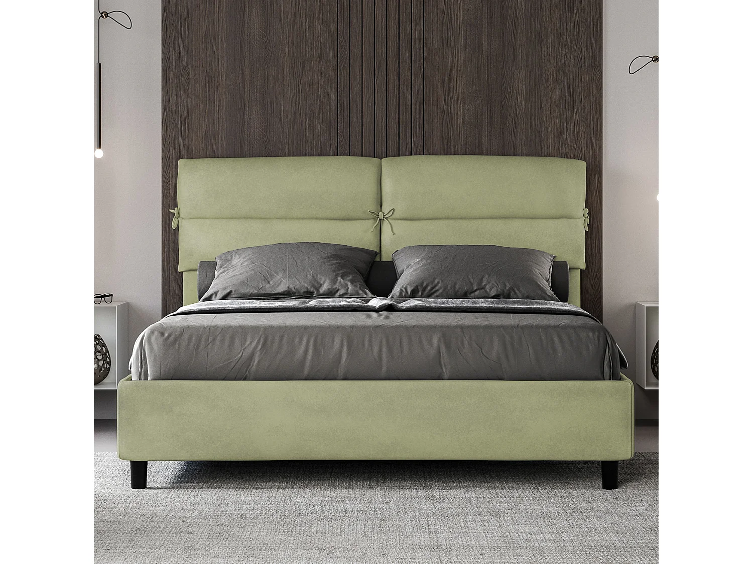 Cama con somier acolchada 160x200 microfibra verde Nandy