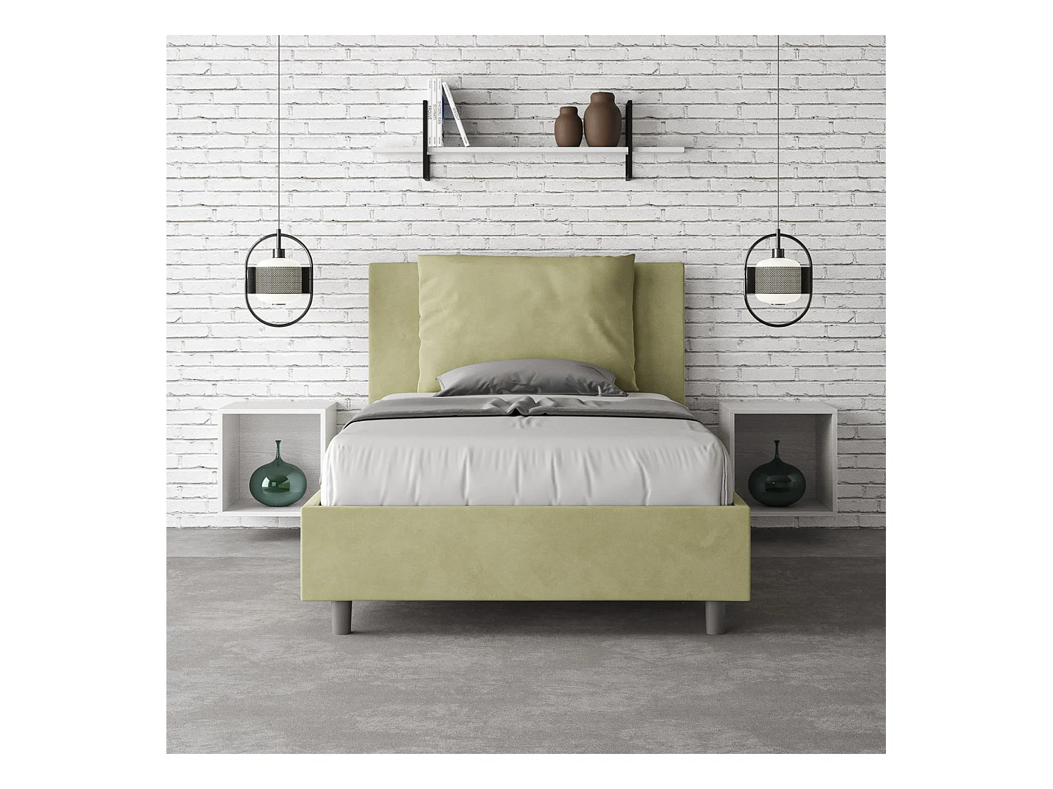 Lit 1 place et demi avec sommier rembourré 120x190 microfibre vert Antea