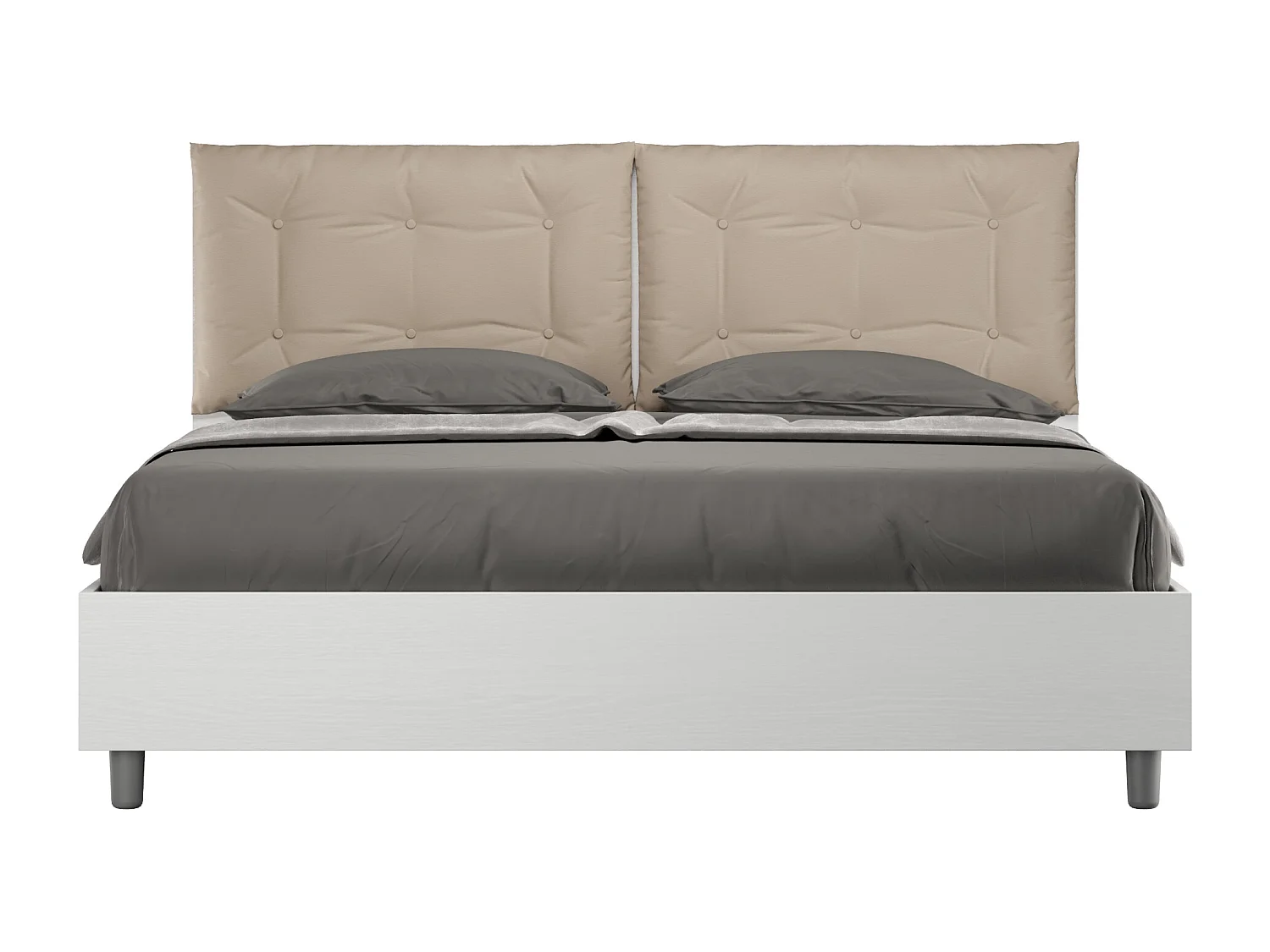 Lit sans sommier 160x200 avec coussins similicuir taupe Egos Annalisa