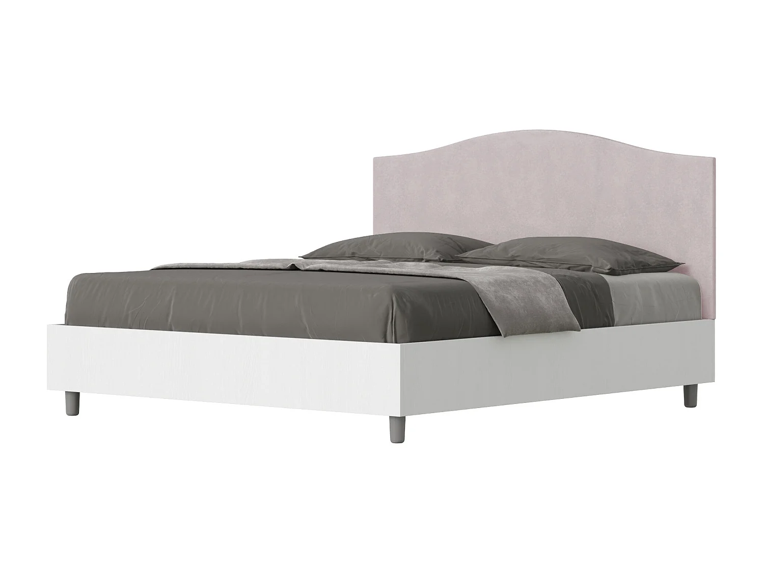 Lit avec sommier 160x190 structure frêne blanc tête de lit microfibre lilas Grace