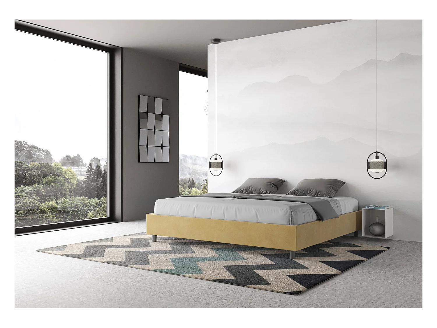 Sommier contenedor acolchado microfibra Azelia ocre 200x210