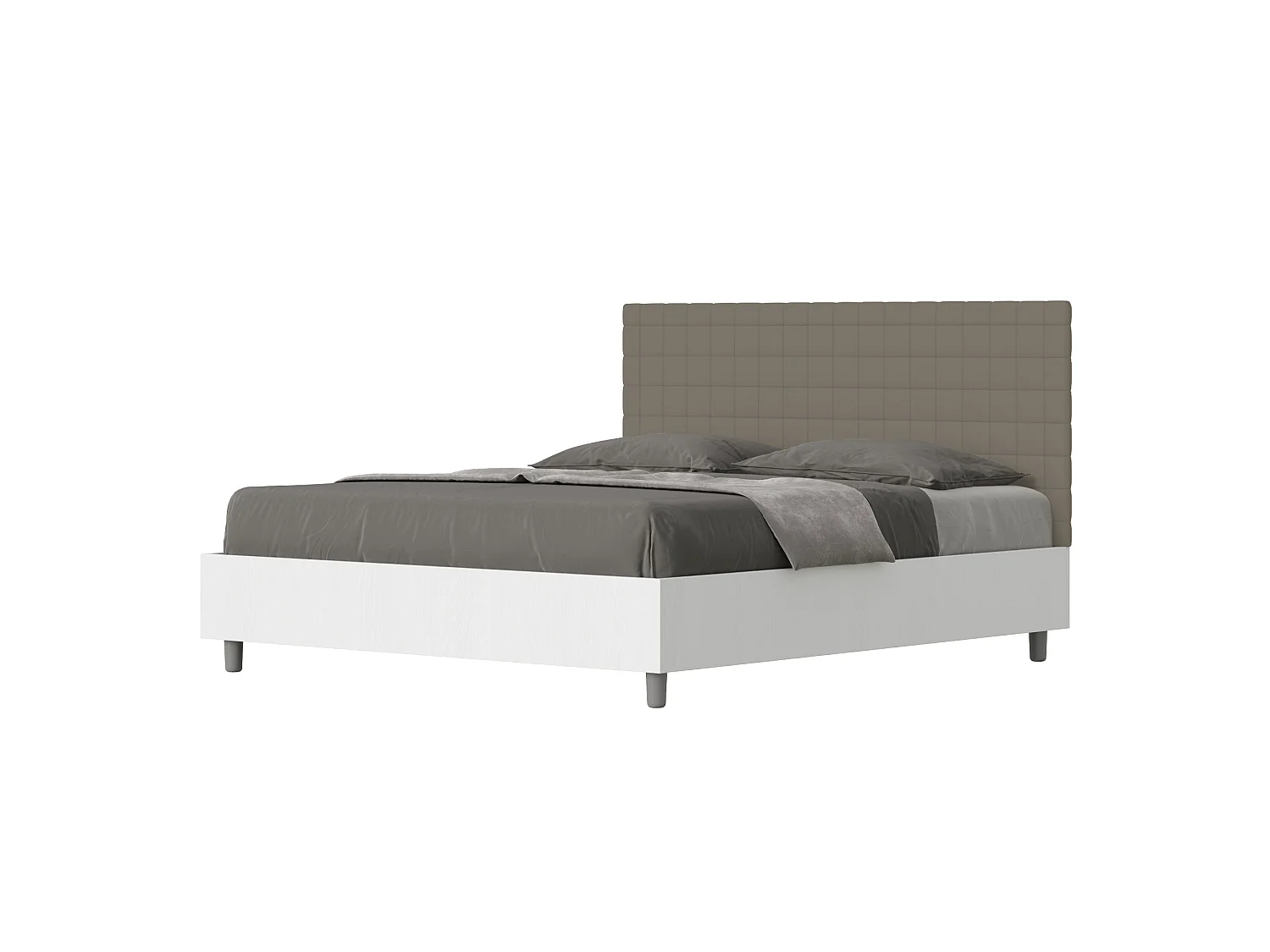 Cama con almacenaje 160x190 estructura fresno blanco cabecero cuero sintético capuchino Burmy