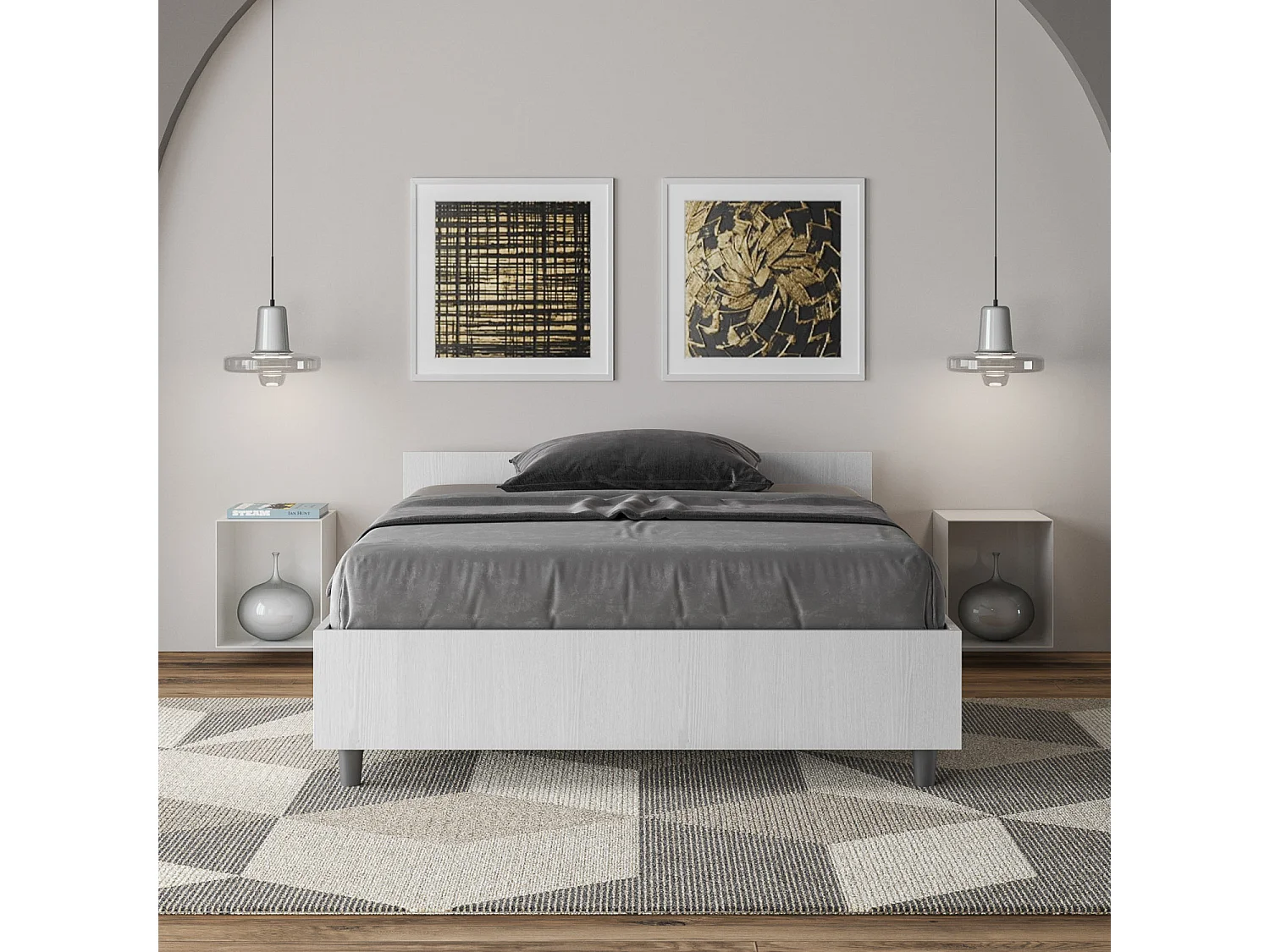 Lit 1 place et demi coffre 120x200 frêne blanc Nuamo