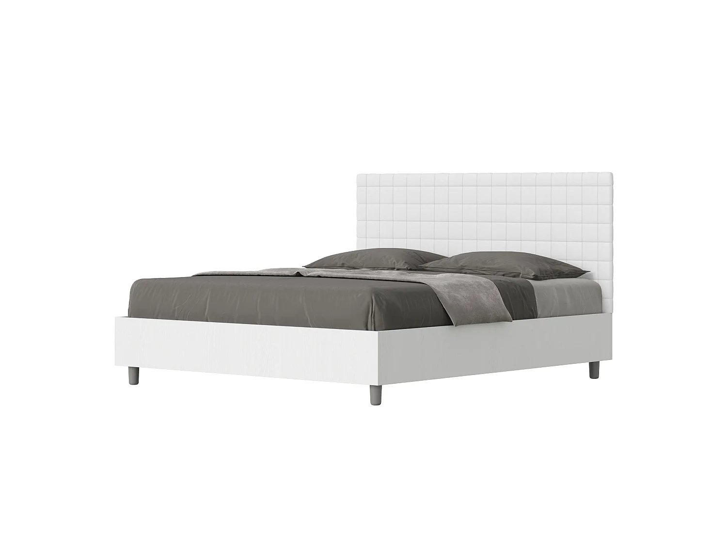 Lit coffre 160x200 structure frêne blanc tête de lit similicuir blanc Burmy