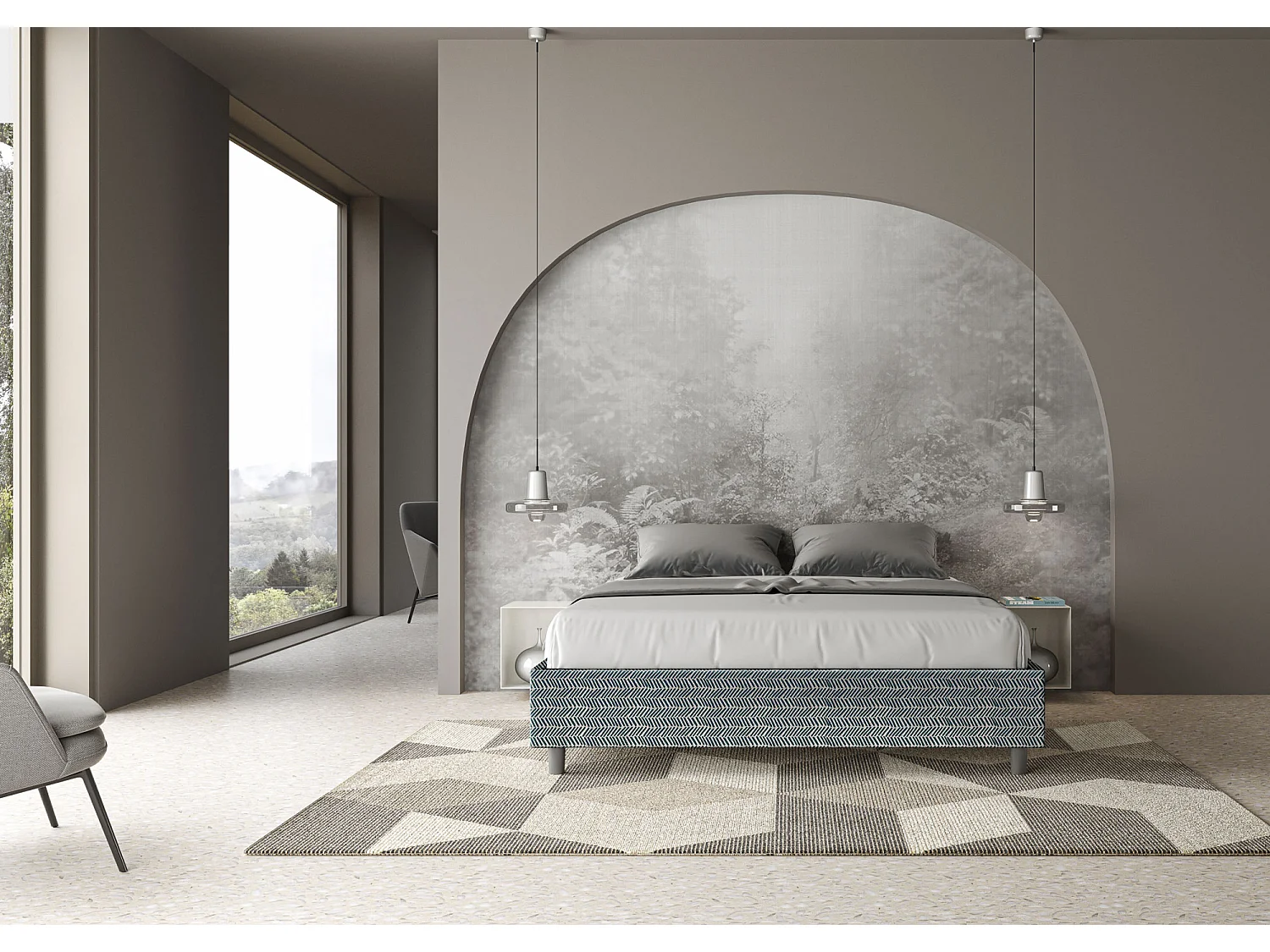 Cama con almacenaje acolchada sin cabecero 160x190 tejido Aragona 8 azul Azelia