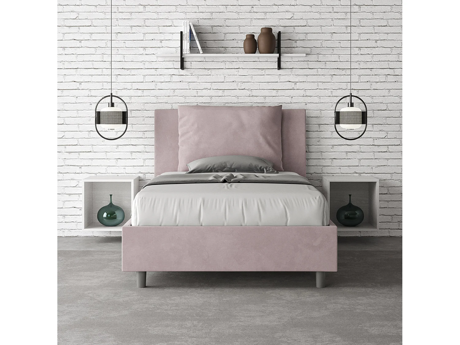 Cama de una plaza y medio con almacenaje acolchada 120x190 microfibra lila Antea
