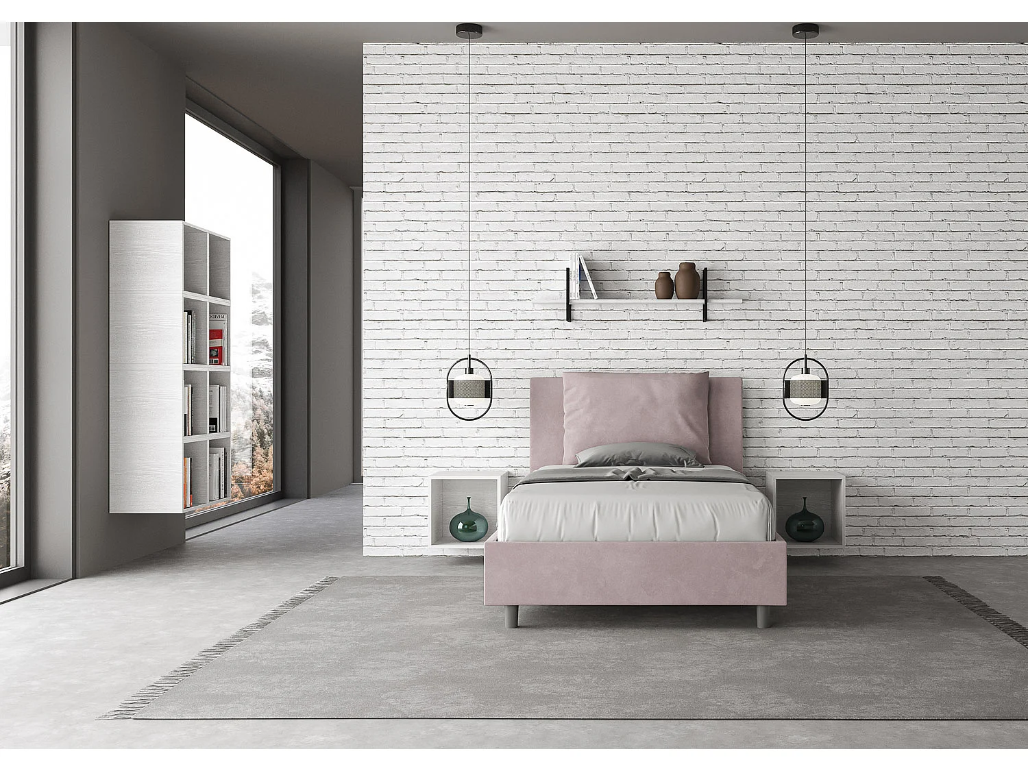 Cama de una plaza y medio con almacenaje acolchada 120x190 microfibra lila Antea
