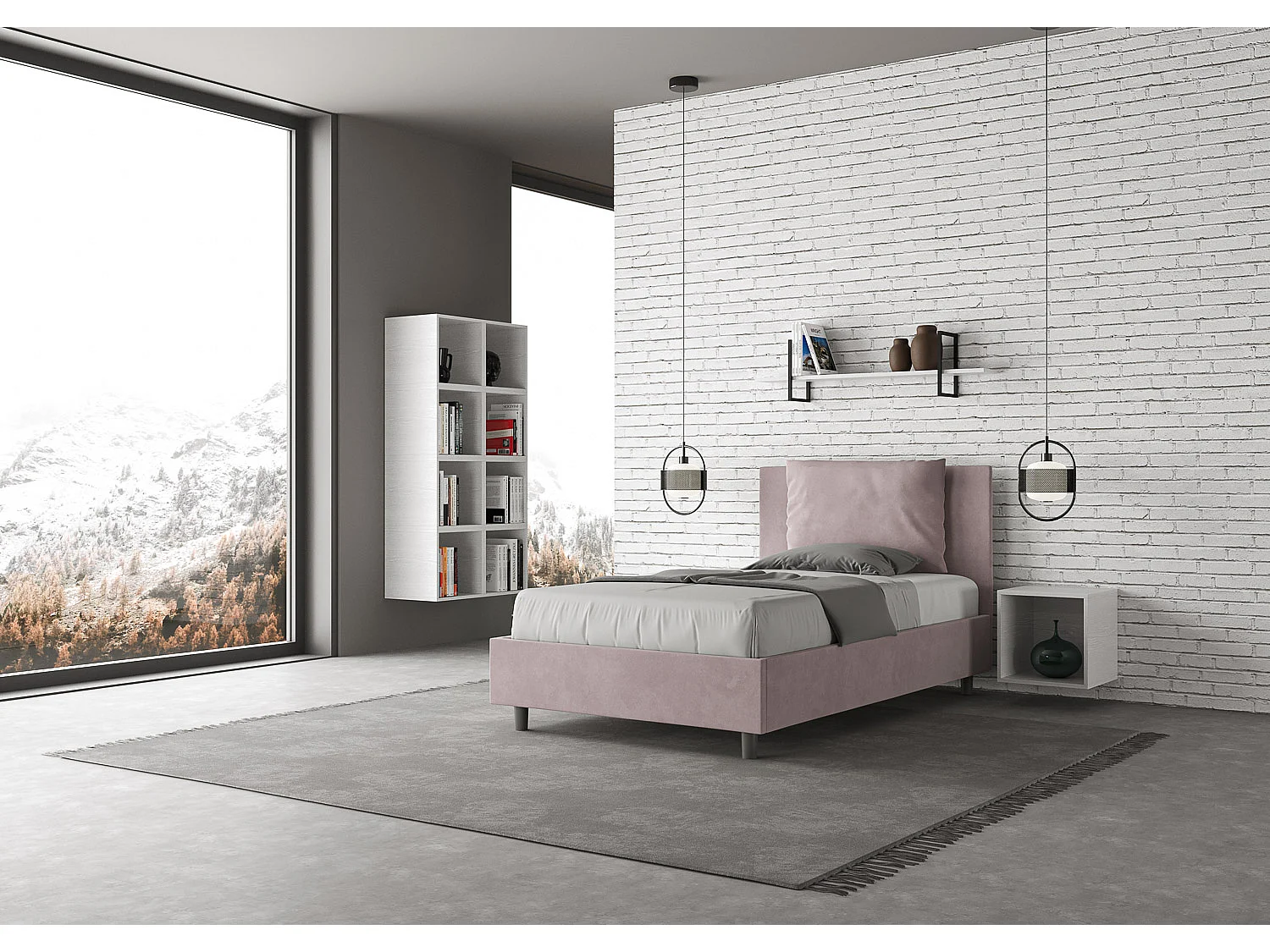 Cama de una plaza y medio con almacenaje acolchada 120x190 microfibra lila Antea