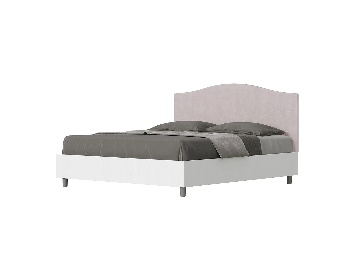 Bett mit Bettkasten 160x200 Bettgestell Esche weiß Bett-Kopfteil mit Mikrofaserbezug Fliederfarbe Grace