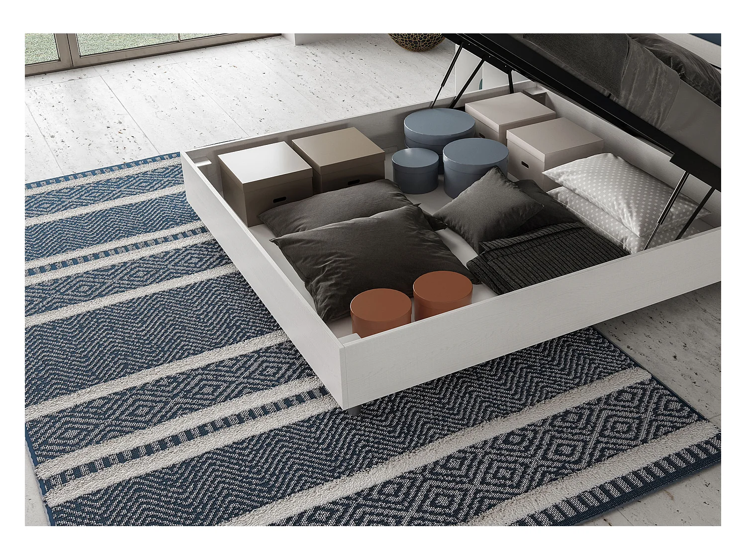 Egos Appia 160x200 wit essen tweepersoonsbed met imitatieleren cappuccino kussens