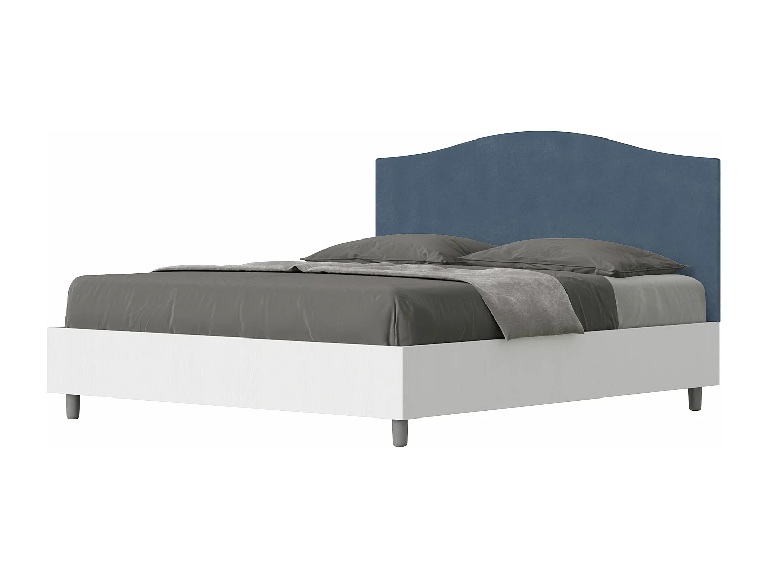 Cama contenedor 160x200 estructura de fresno blanco con cabecero de microfibra azul Grace