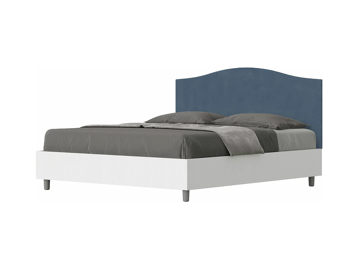 Opbergbed 160x200 witte essenstructuur met Grace blue microvezel hoofdeinde