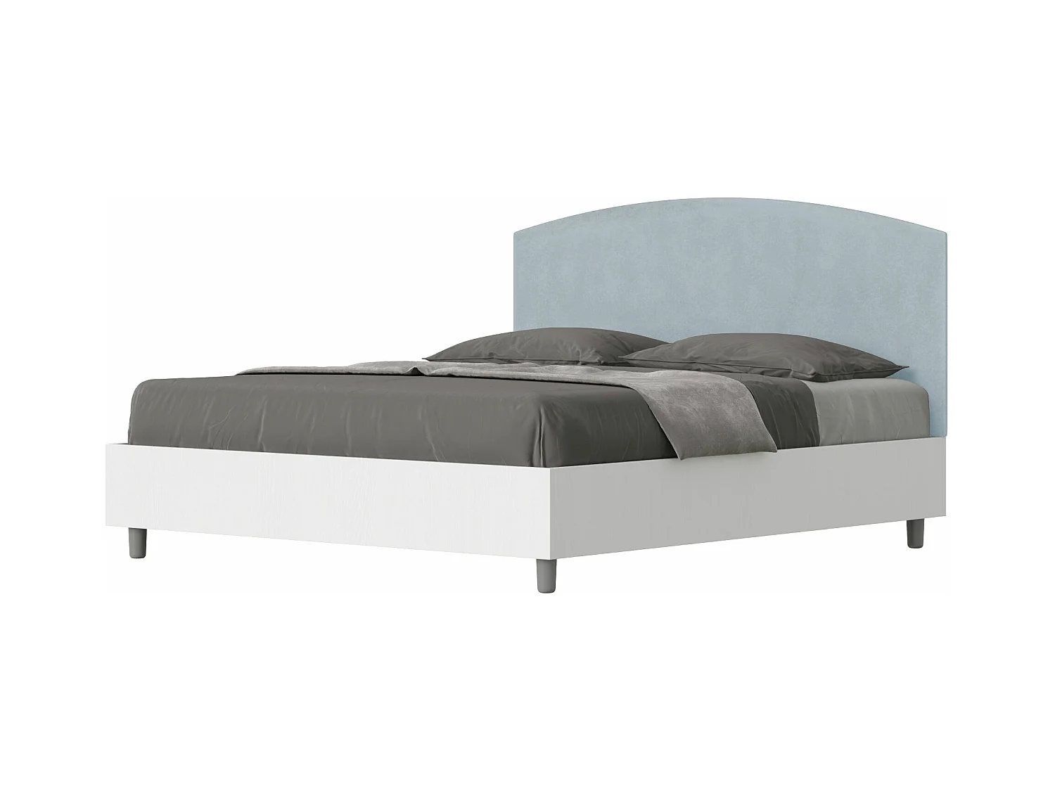 Lit coffre 160x200 structure frêne blanc tête de lit microfibre bleu clair Antilia