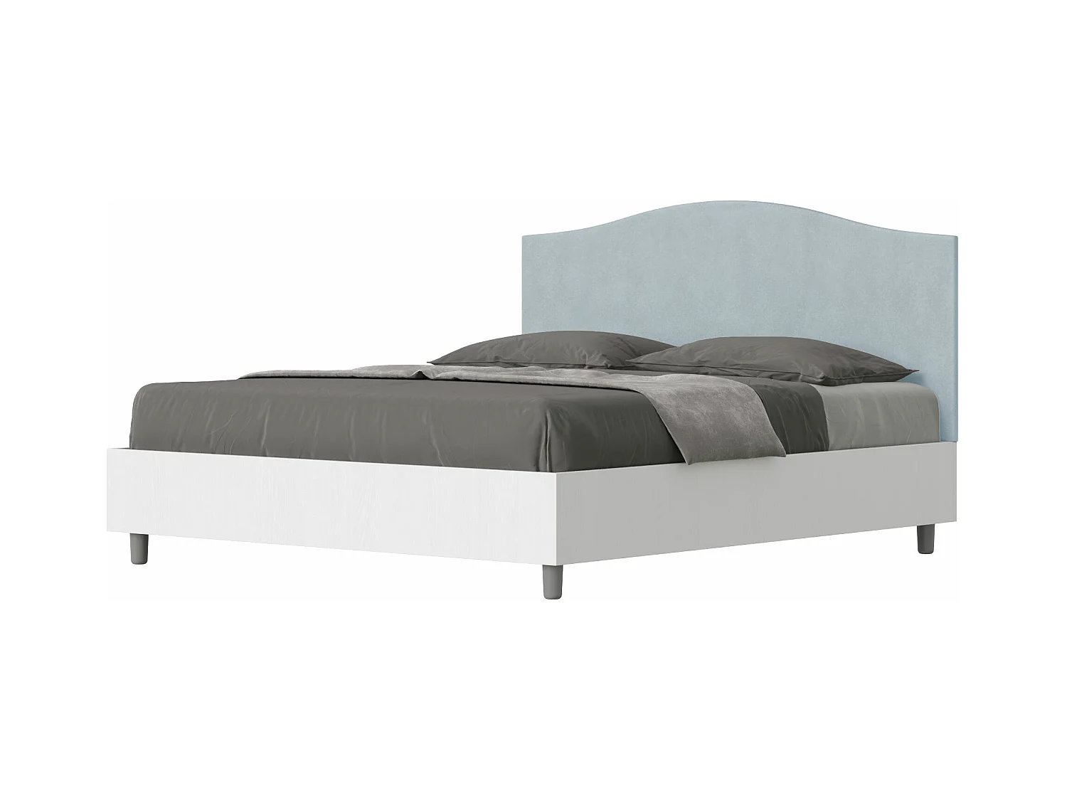 Opbergbed 160x200 witte essenstructuur met Grace lichtblauw microvezelhoofdeinde