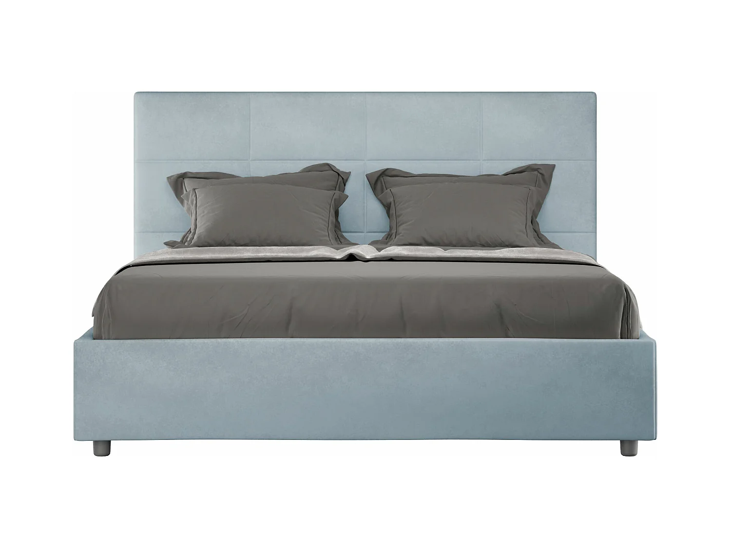 Lit double coffre rembourré 140x190 microfibre bleu clair Mika