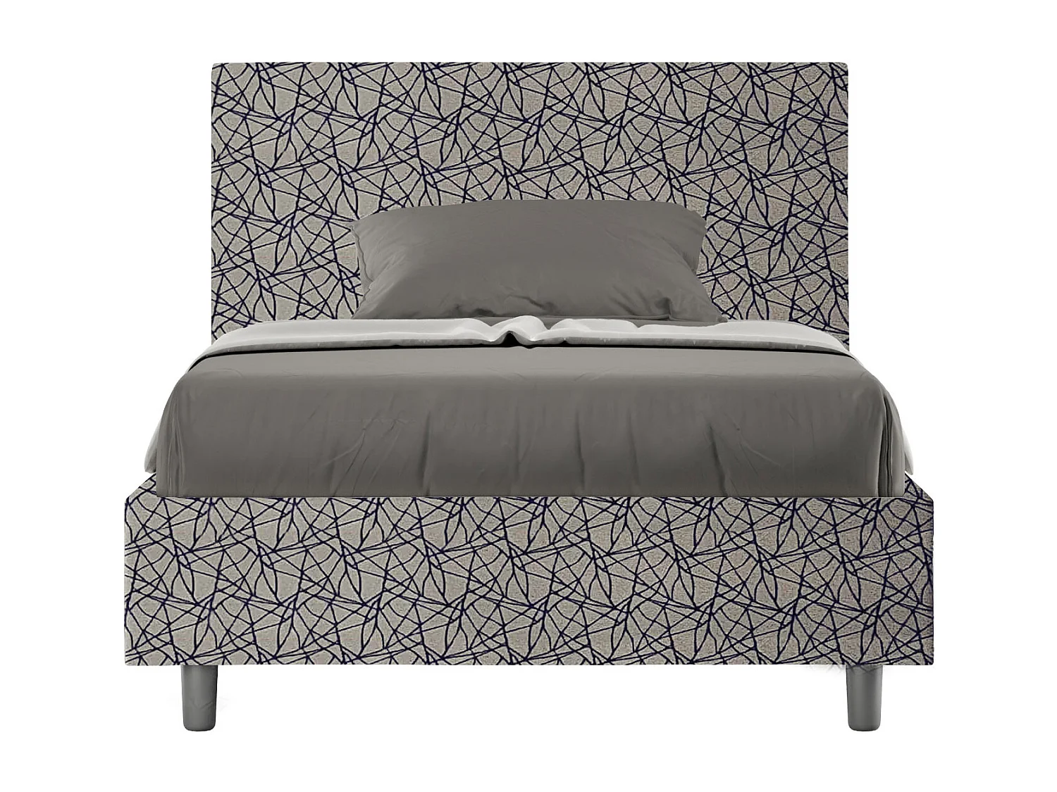 Lit 1 place et demi coffre rembourré 120x210 tissu Era 9 bleu Adele