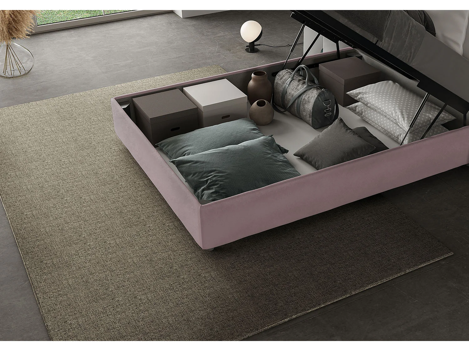 Lit 1 place et demi coffre rembourré 120x190 microfibre lilas Mika