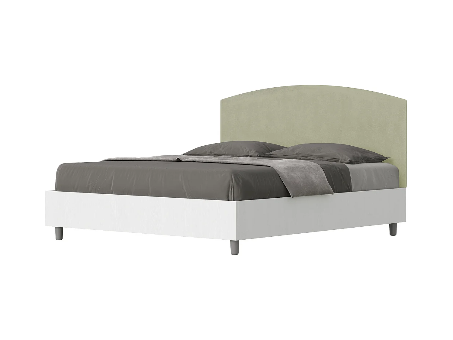 Lit coffre 160x200 structure frêne blanc tête de lit microfibre vert Antilia