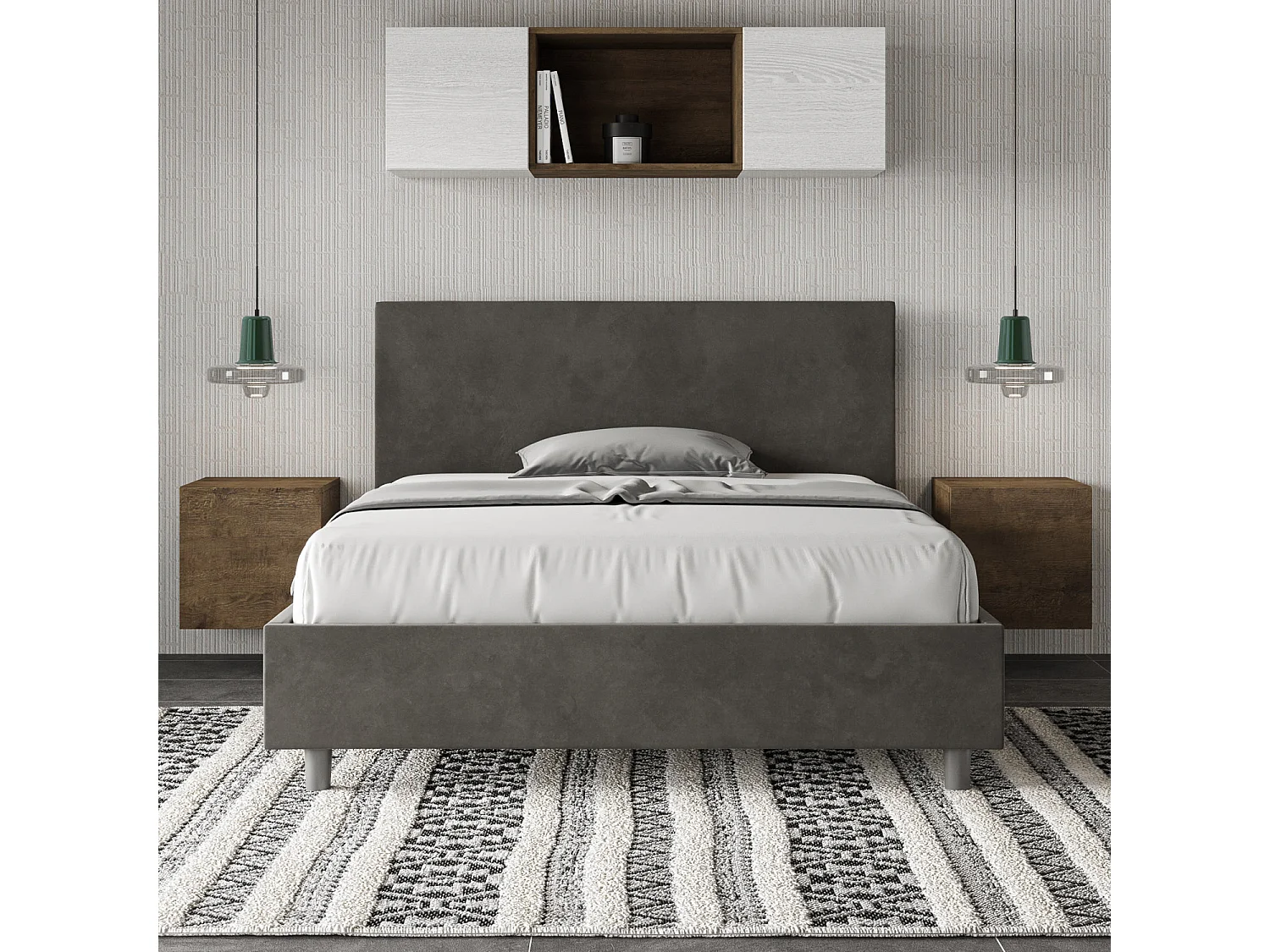 Lit double coffre rembourré 140x200 microfibre gris Adele