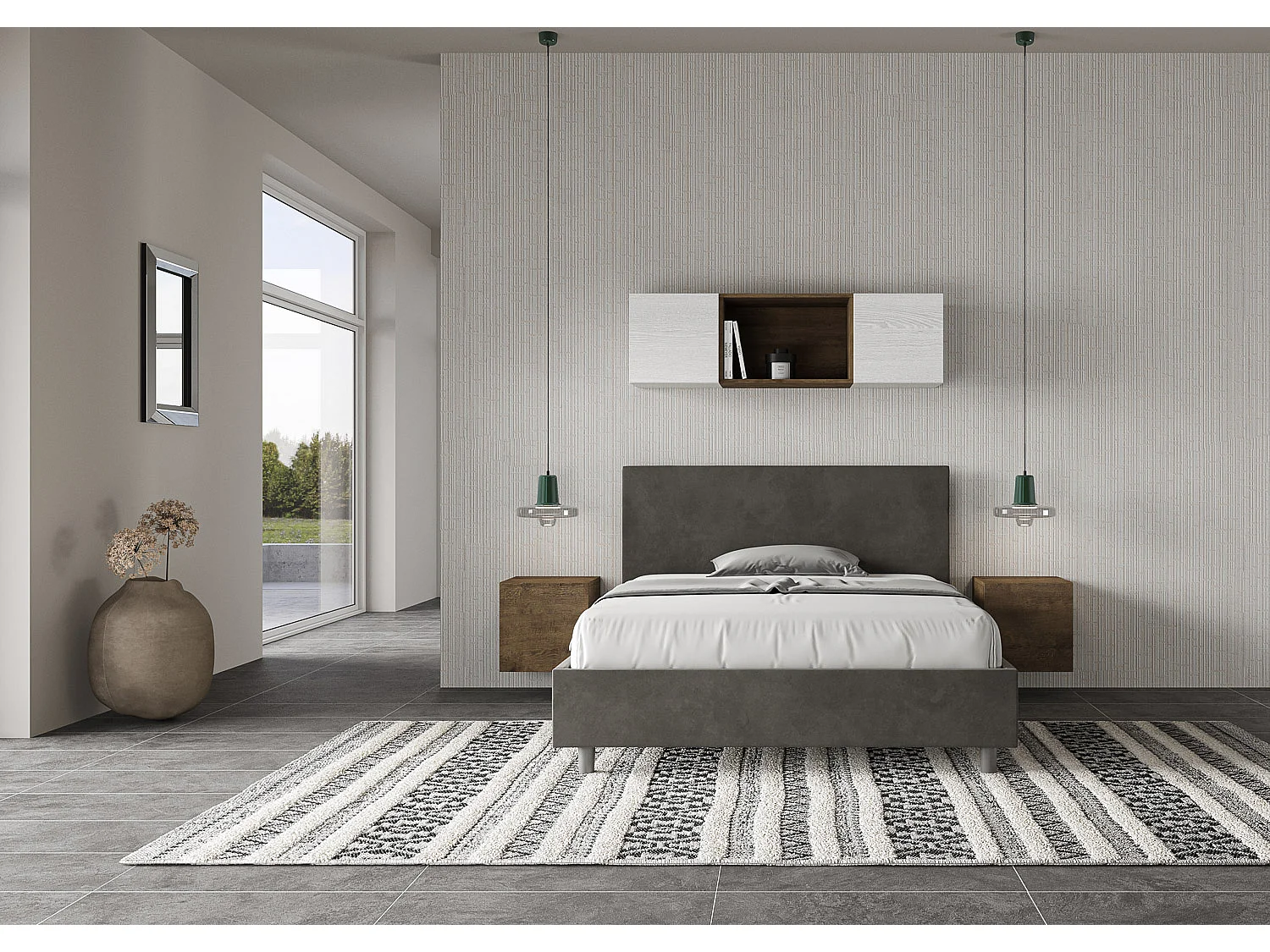 Lit double coffre rembourré 140x200 microfibre gris Adele