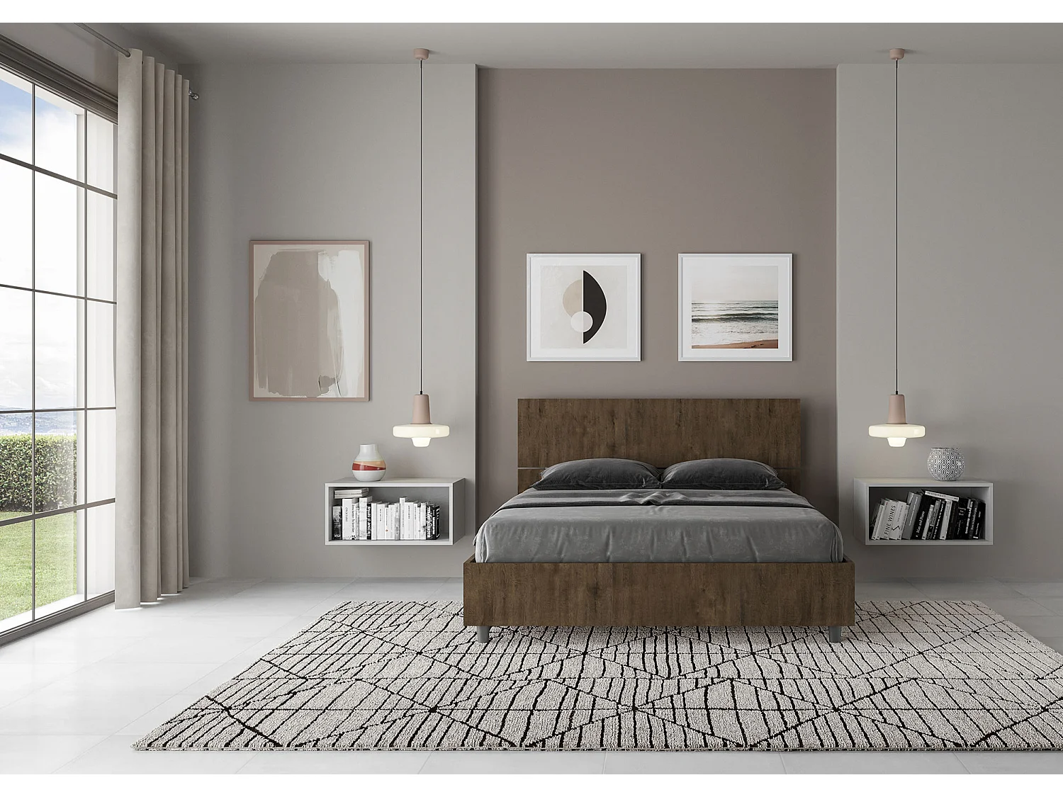 Opbergbed 140x200 recht hoofdbord Demas walnoot