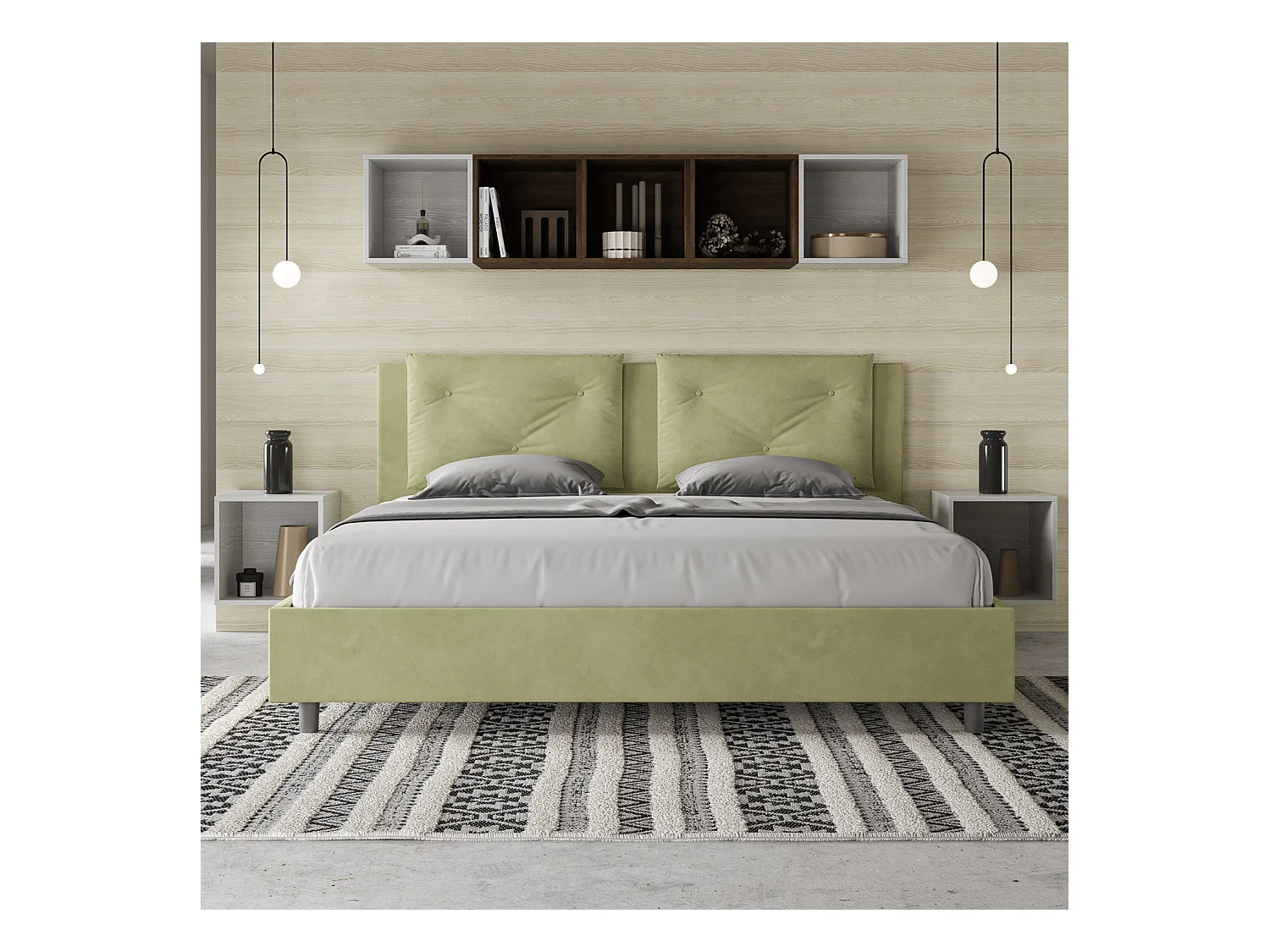 Cama contenedor acolchada de microfibra Appia té verde 180x190