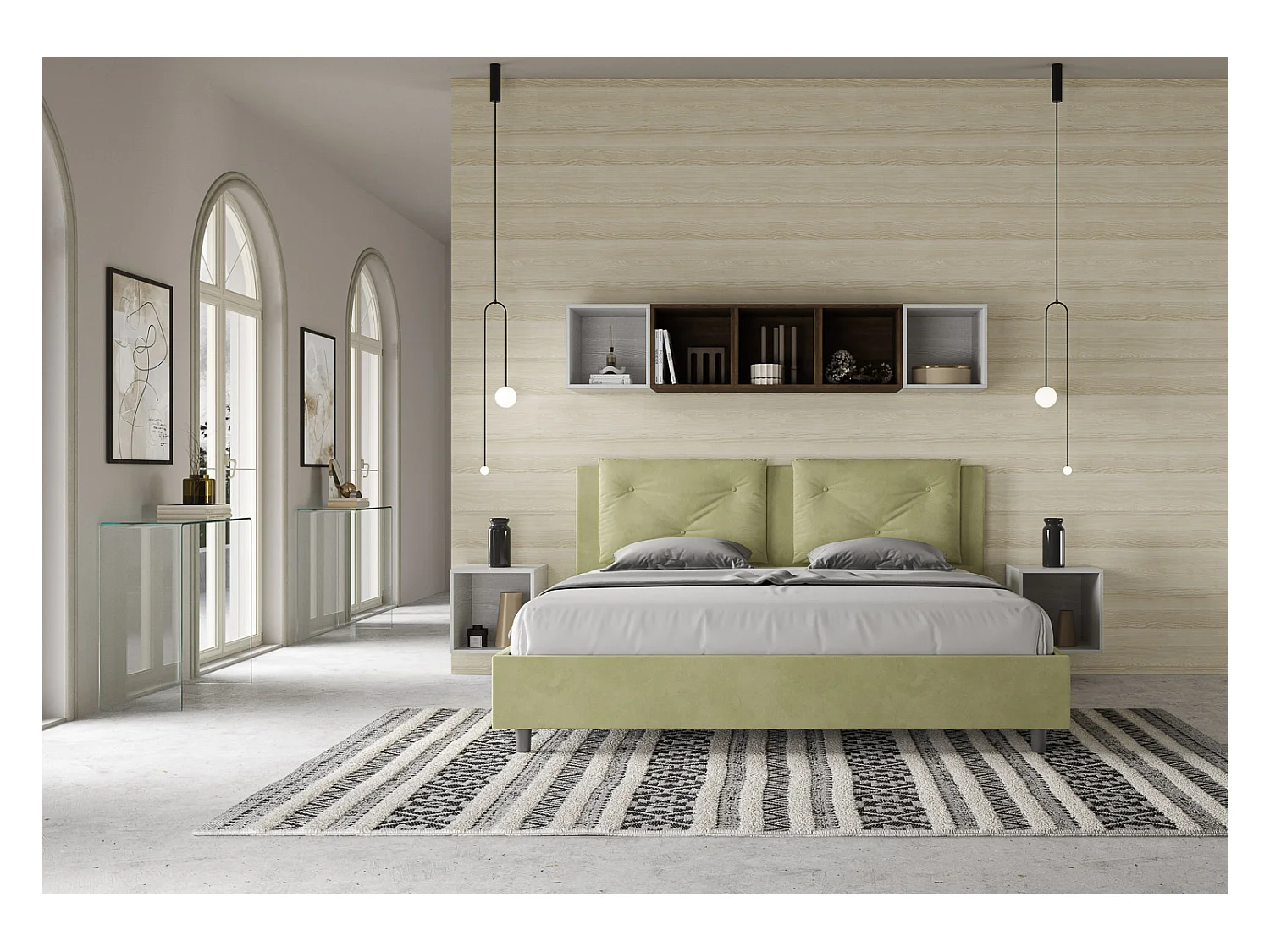 Cama contenedor acolchada de microfibra Appia té verde 180x190