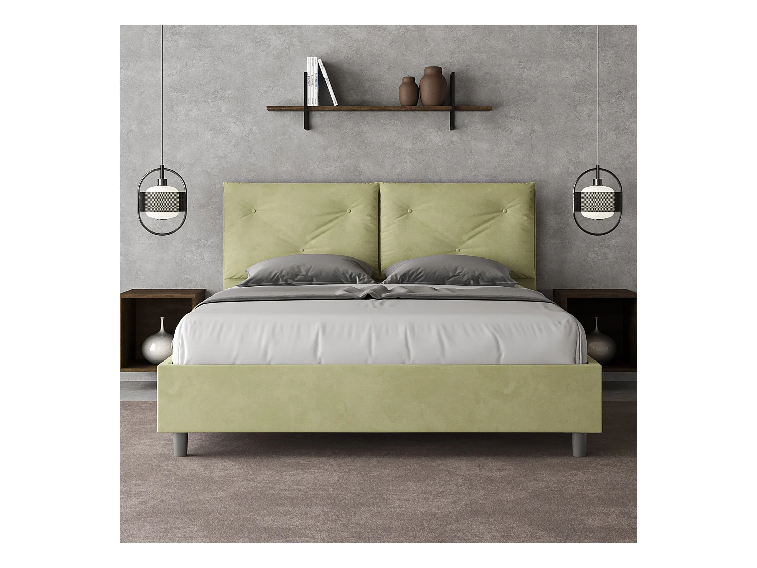Letto contenitore imbottito 160x190 microfibra tè verde Appia