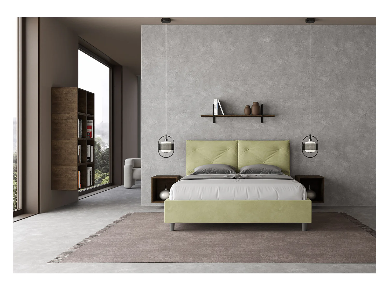 Letto contenitore imbottito 160x190 microfibra tè verde Appia