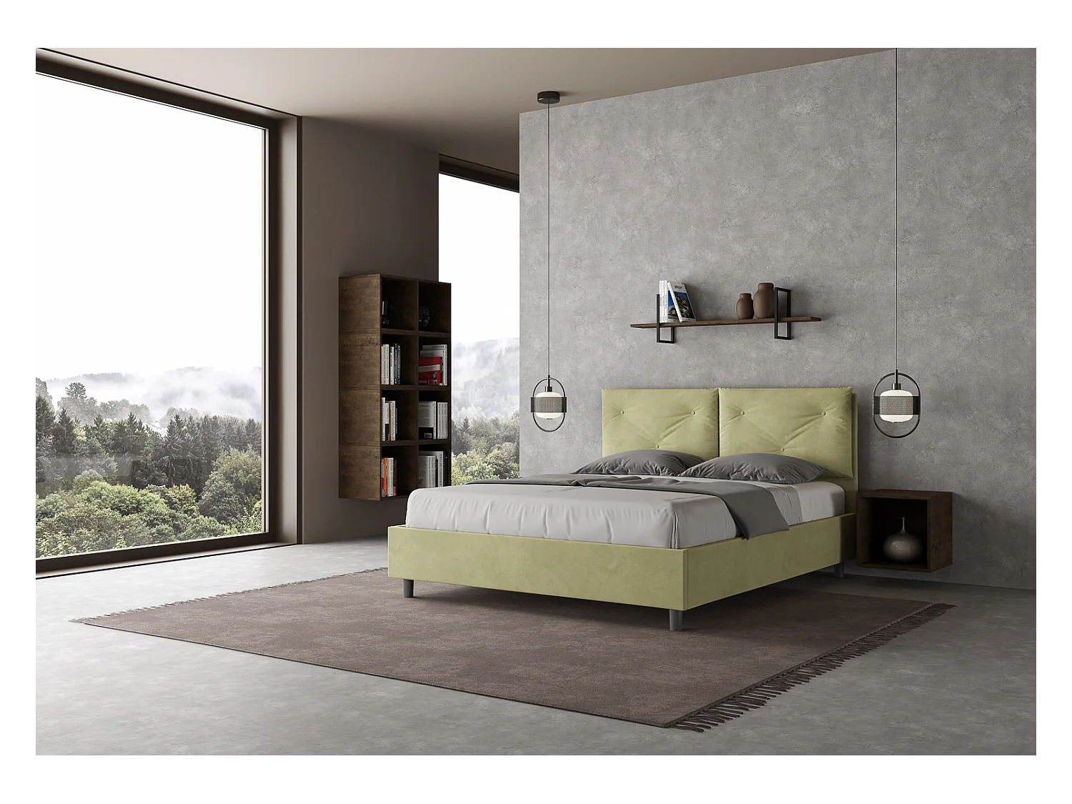 Letto contenitore imbottito 160x190 microfibra tè verde Appia