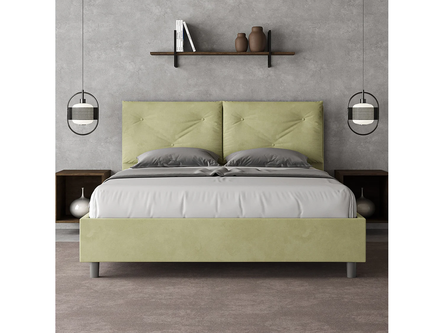 Lit coffre rembourré 160x190 microfibre vert Appia