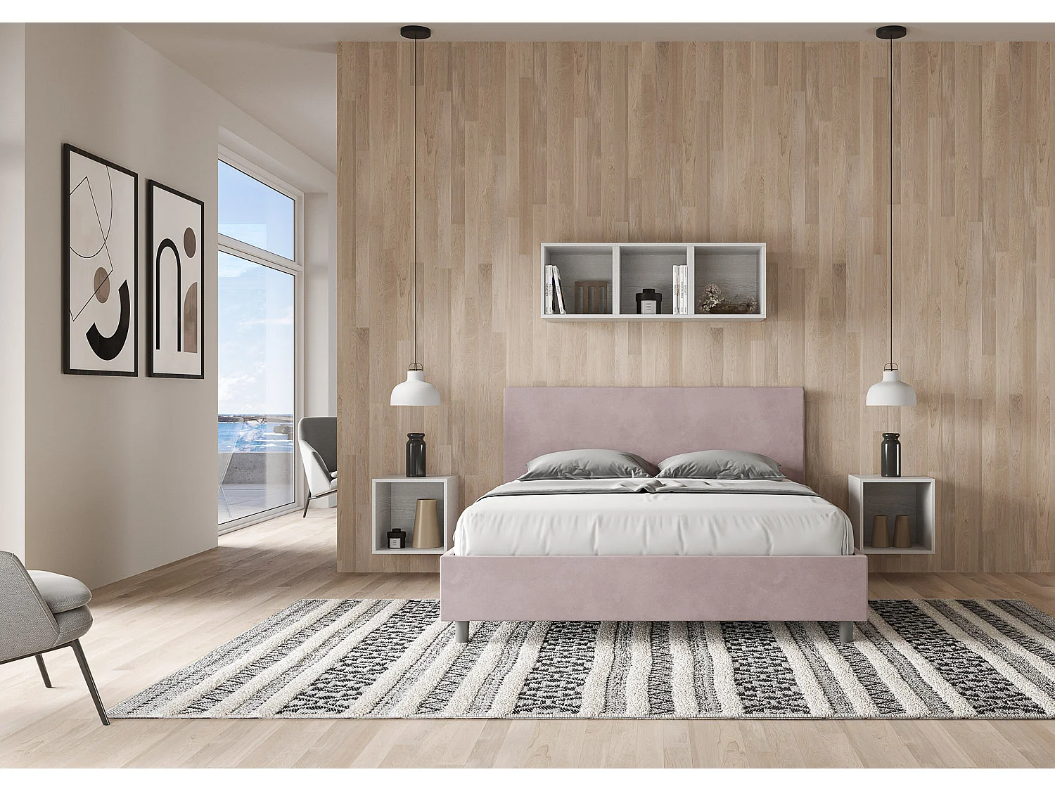 Letto contenitore imbottito 160x190 microfibra glicine Adele