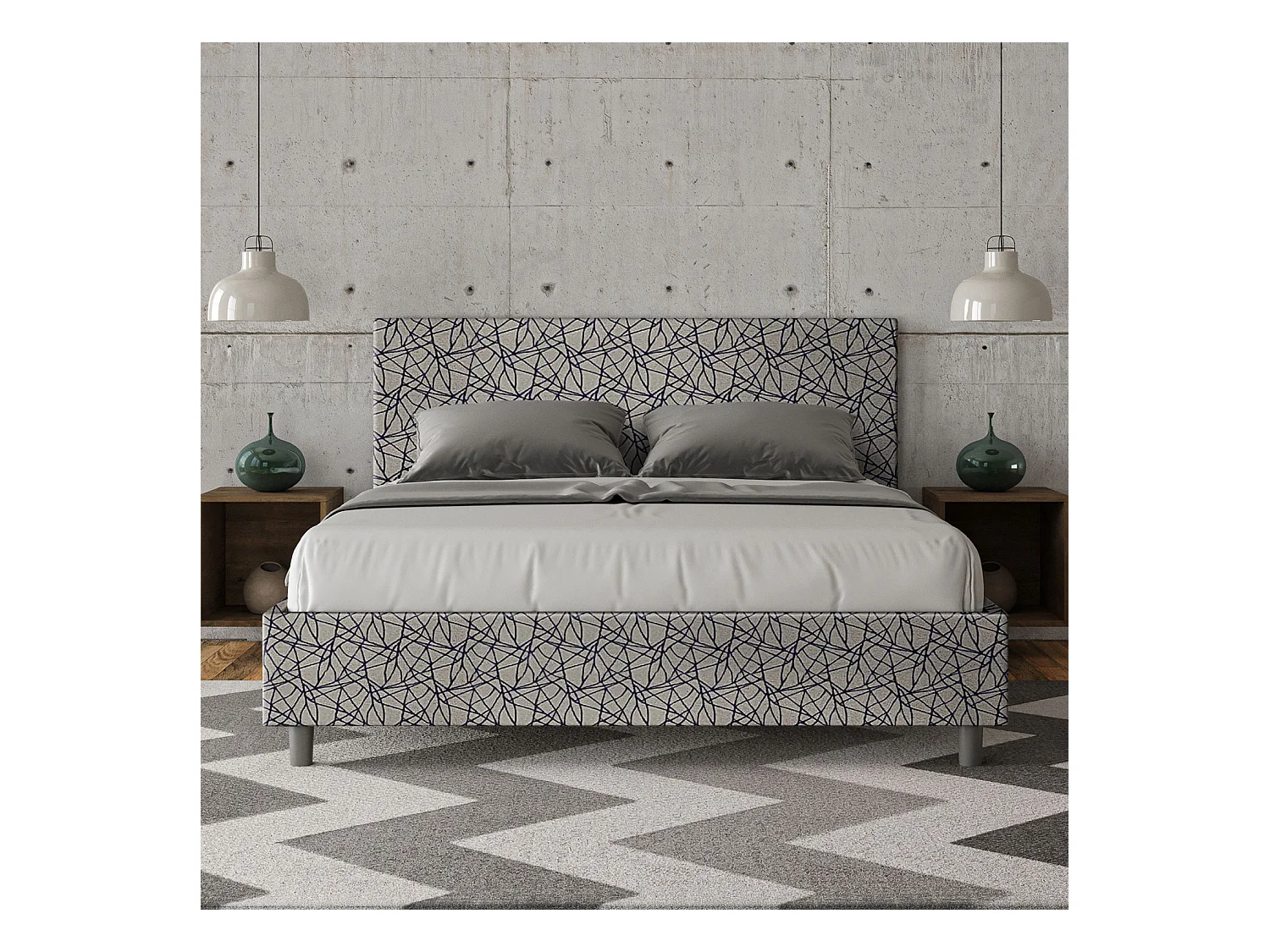 Letto contenitore imbottito 160x210 tessuto Era 09 blu Adele