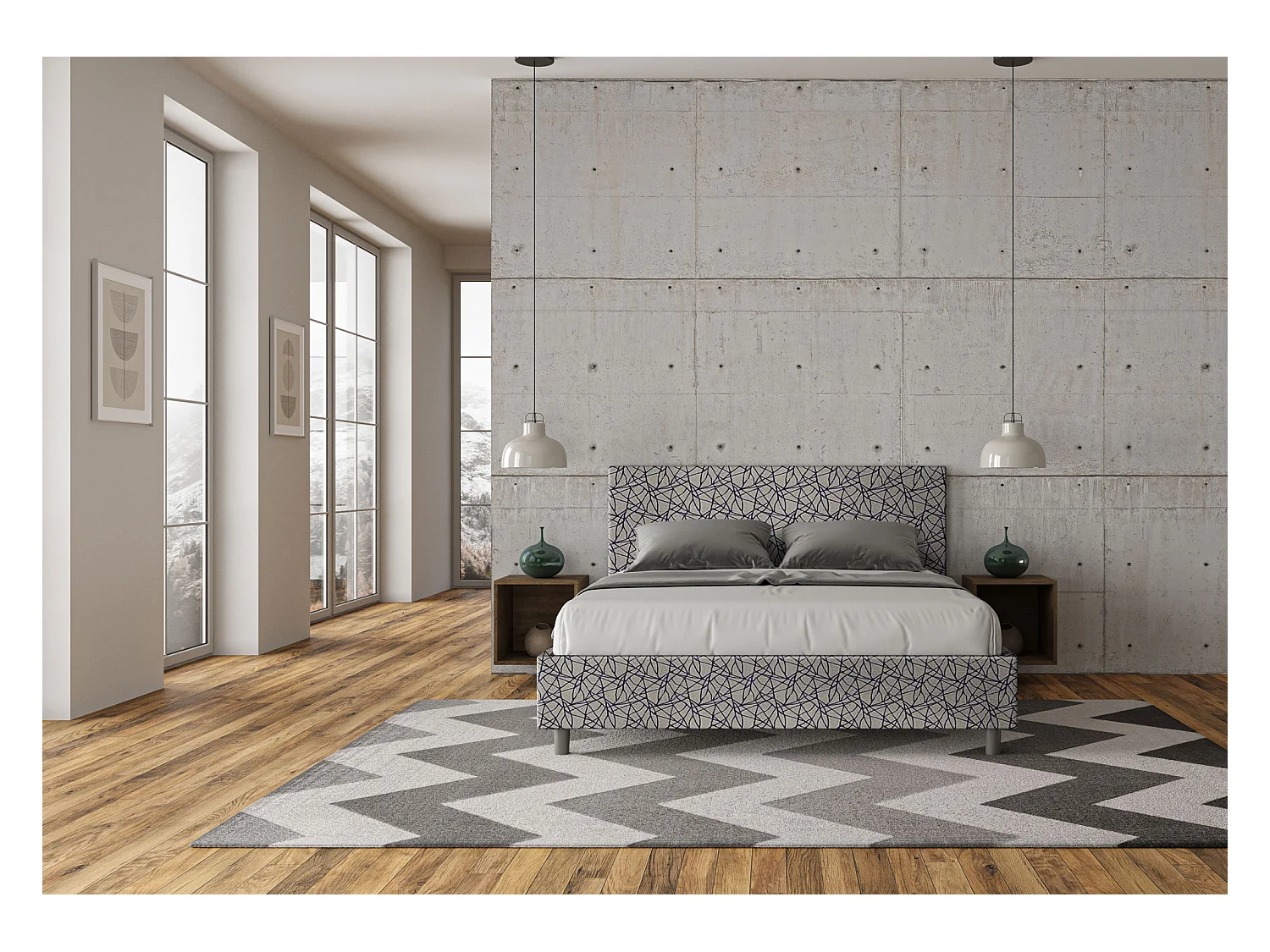 Letto contenitore imbottito 160x210 tessuto Era 09 blu Adele