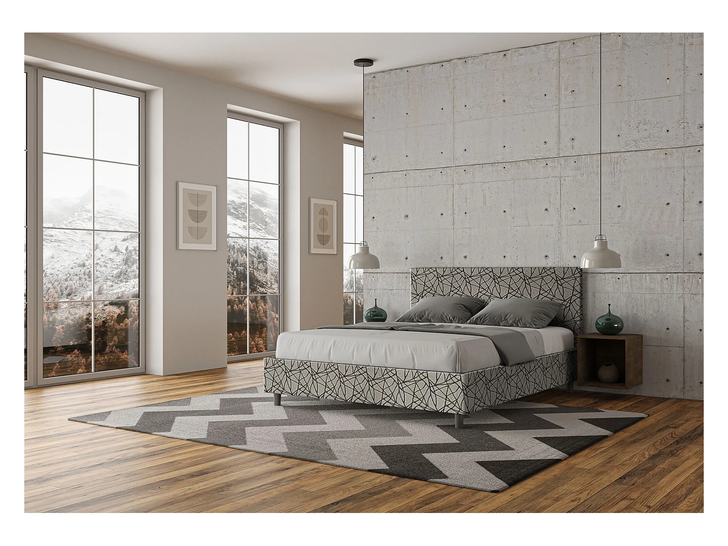 Letto contenitore imbottito 160x210 tessuto Era 09 blu Adele