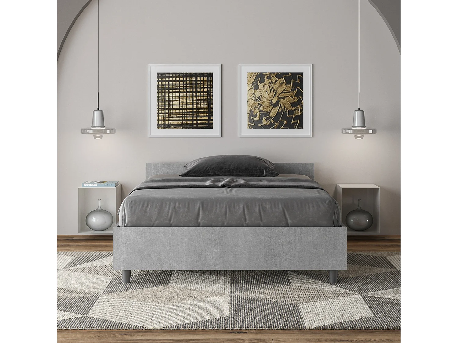 Lit 1 place et demi coffre 120x200 gris béton Nuamo