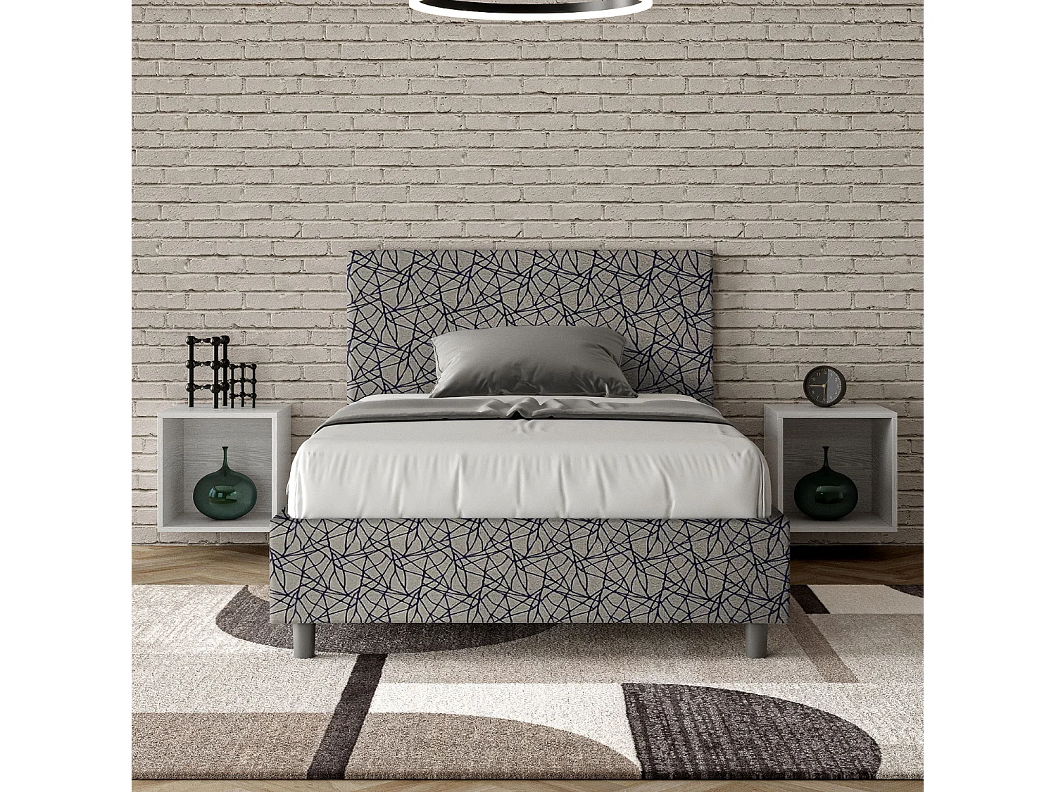 Cama de una plaza y medio con almacenaje acolchada 120x200 tejido Era 9 azul Adele