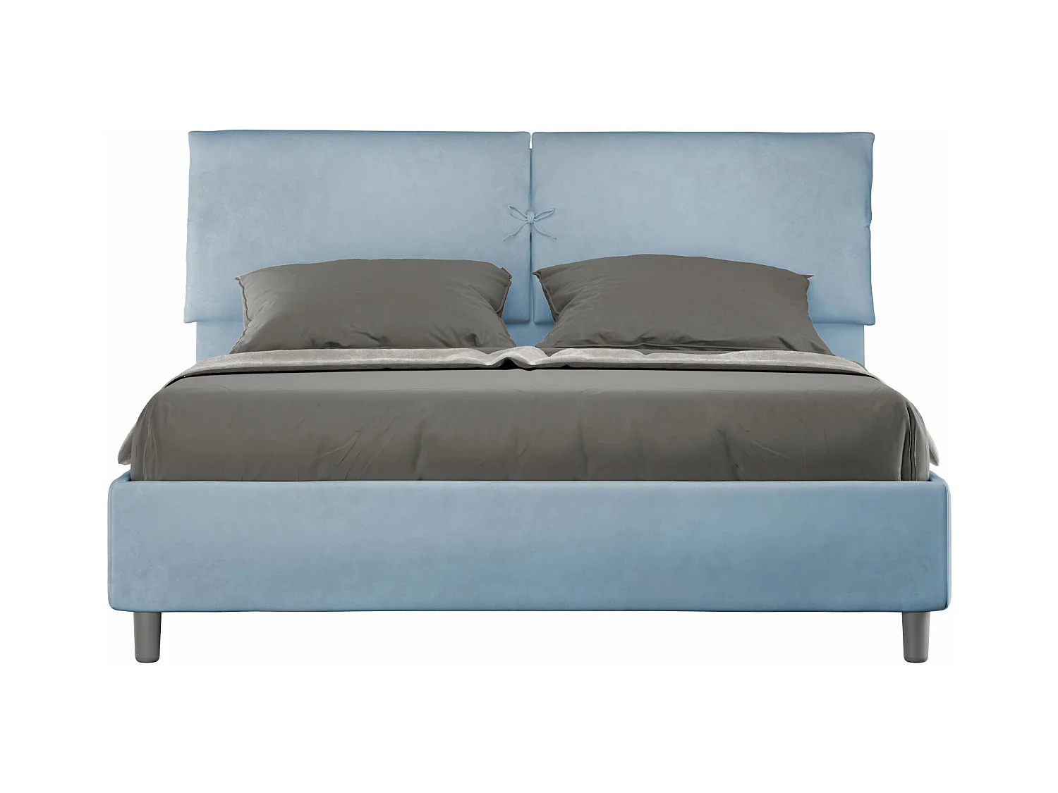 Lit coffre rembourré 160x210 microfibre bleu clair Mados