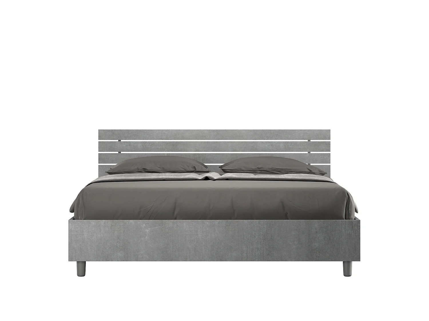 Lit coffre 160x200 tête de lit inclinée avec des lames gris béton Ankel