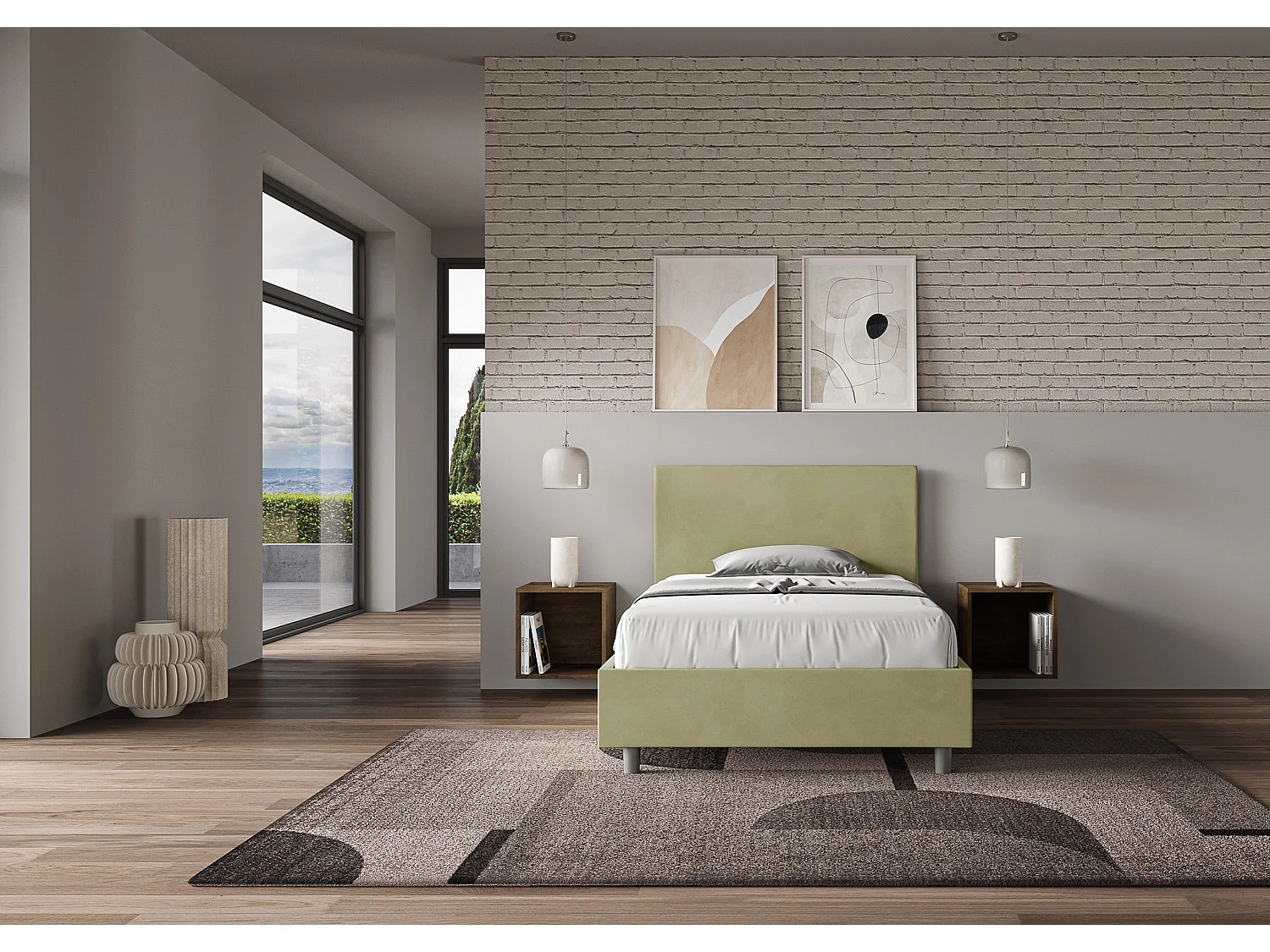 Lit 1 place et demi coffre rembourré 120x200 microfibre vert Adele