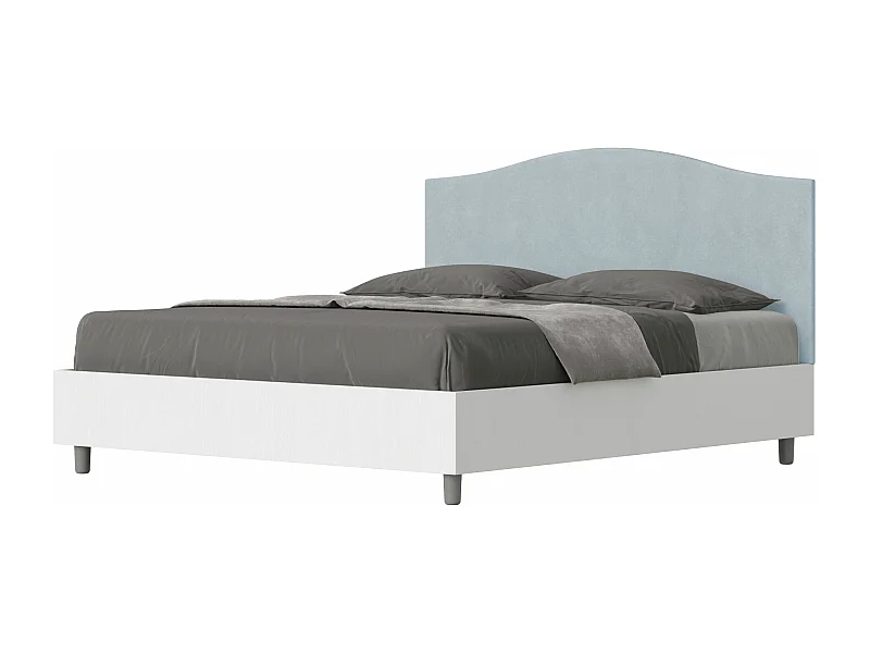 Cama com arrumação 160x190 estrutura em cinza branco com cabeceira em melamina/microfibra azul claro Grace