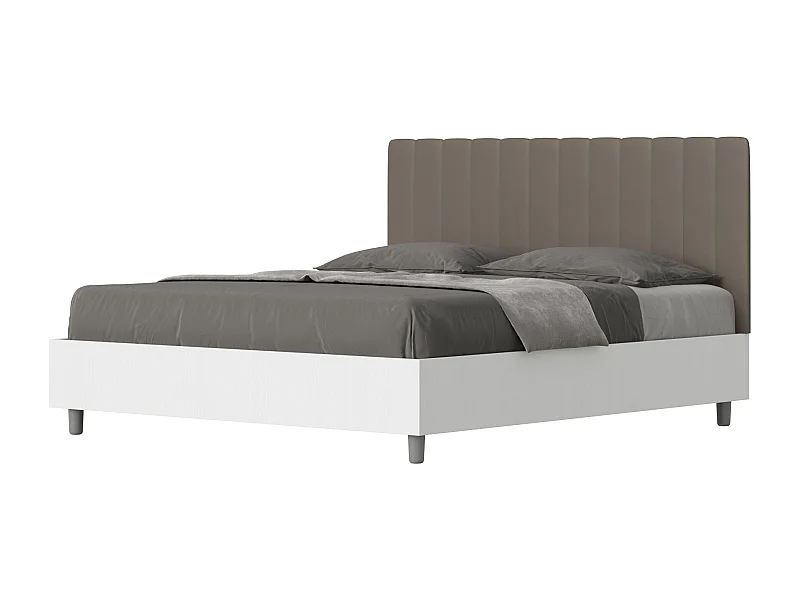 Letto contenitore 160x190 struttura bianco frassino testata Nobilitato/Similpelle cappuccino Kaia