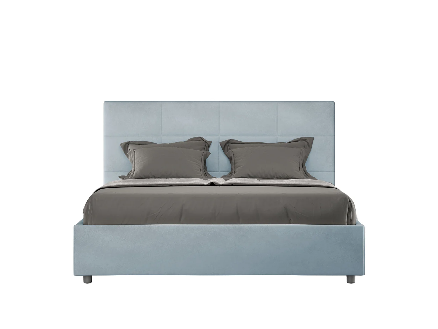 Lit double coffre rembourré 140x200 microfibre bleu clair Mika