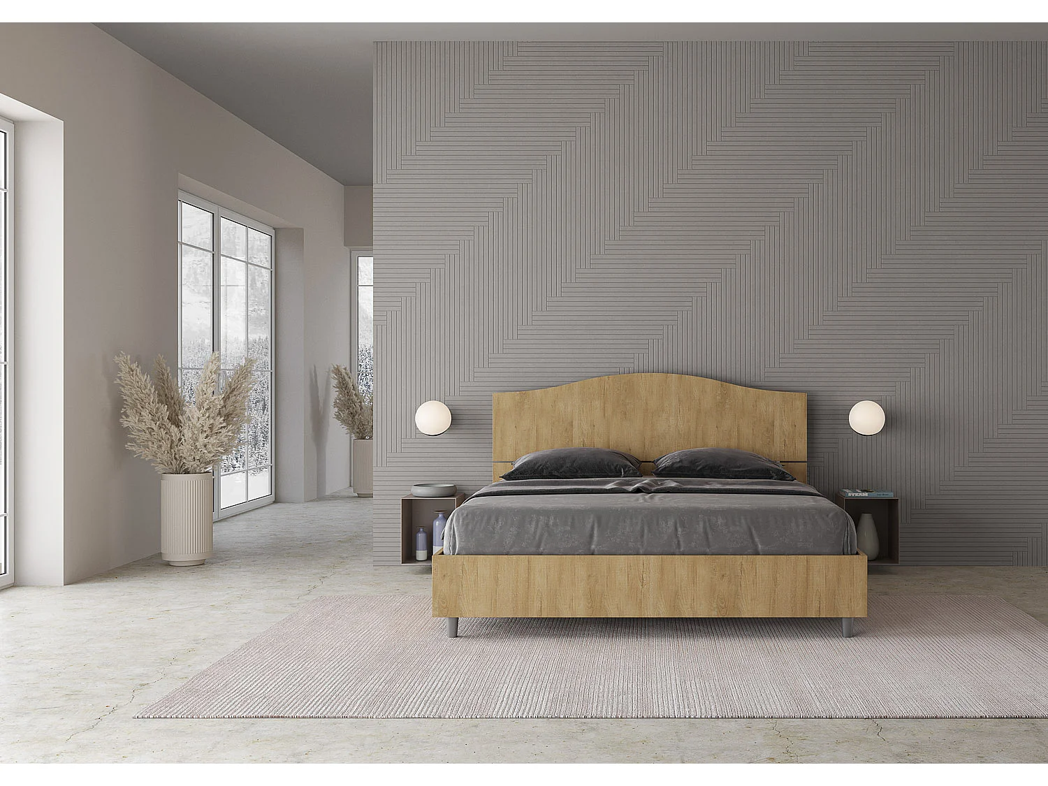 Cama con almacenaje 160x200 roble natural Dores